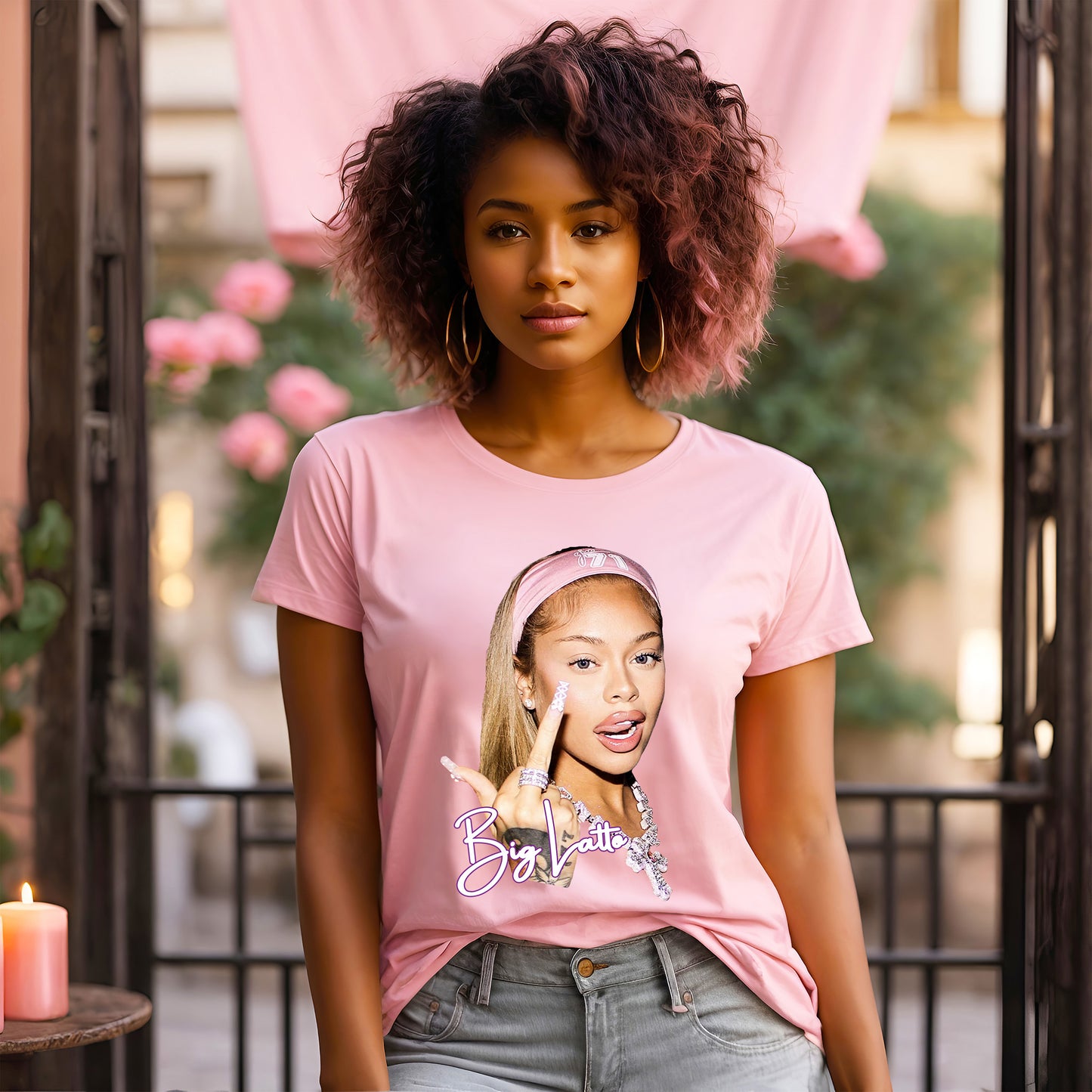 Latto Celebrity Big Face Pink T-Shirts Model
