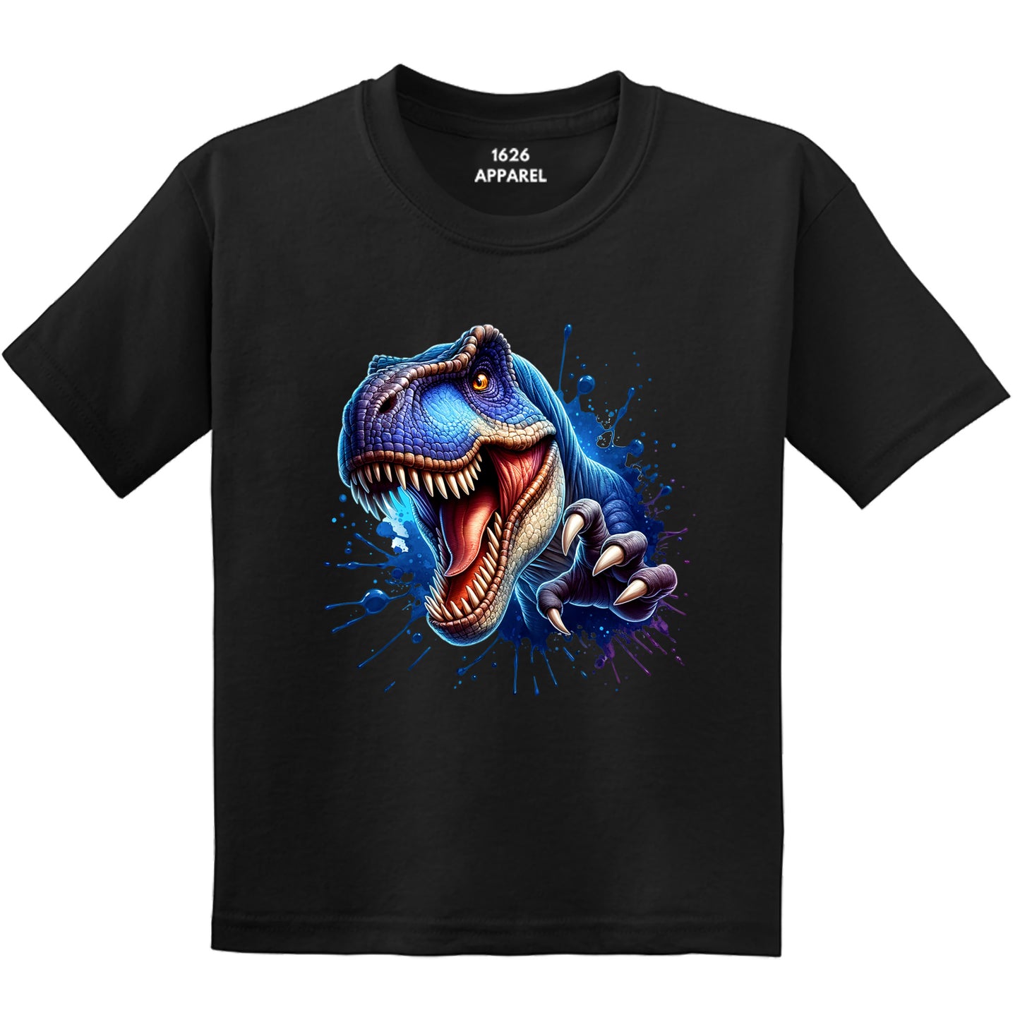 3D Blue T-Rex Graphic Printed Black T-Shirts