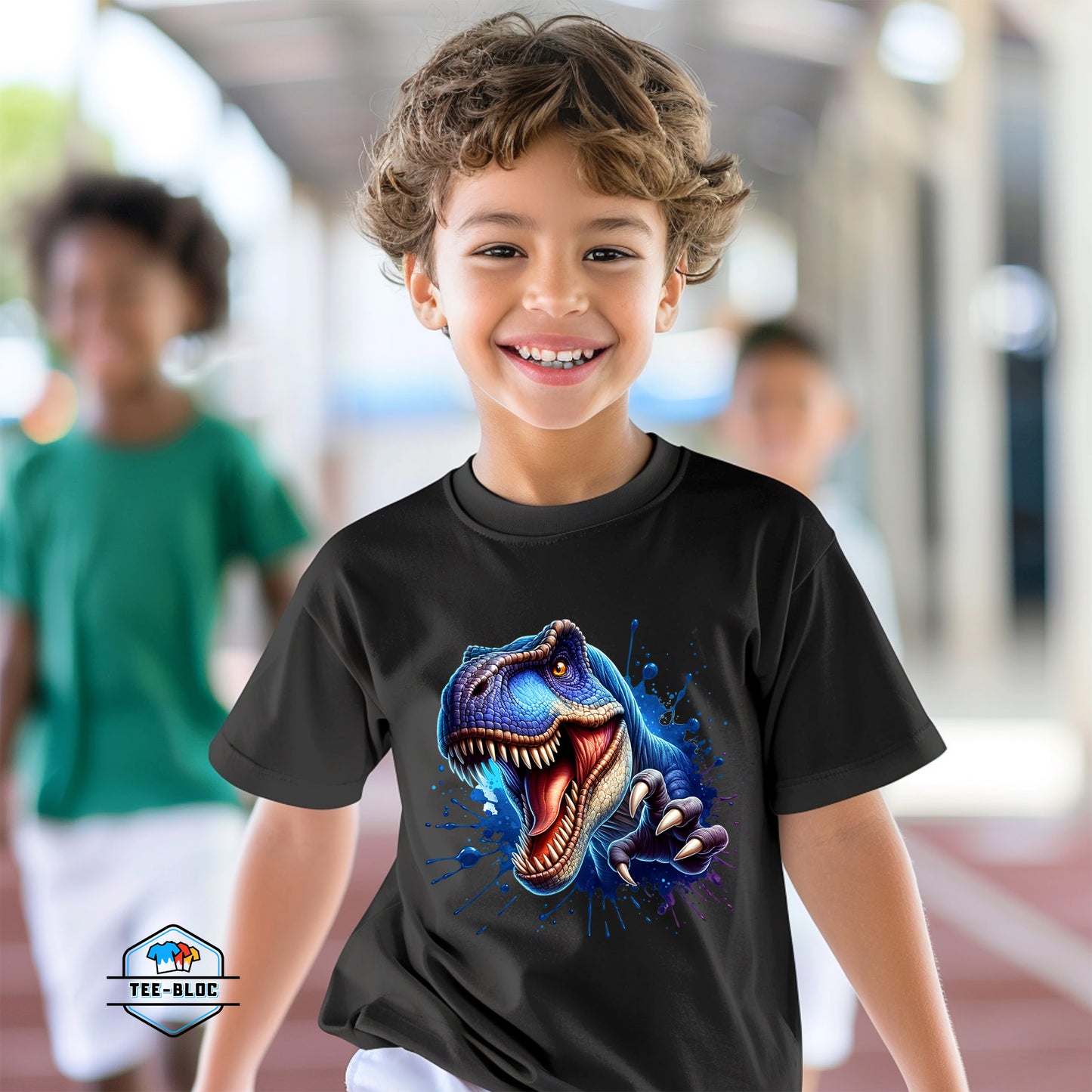 3D Blue T-Rex Graphic Printed Black T-Shirts Model