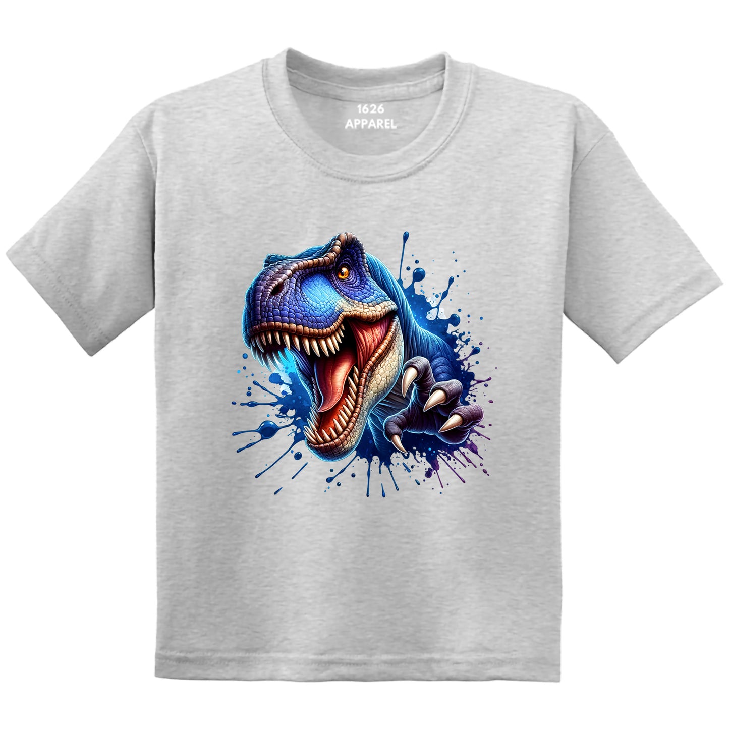 3D Blue T-Rex Graphic Printed Gray T-Shirts