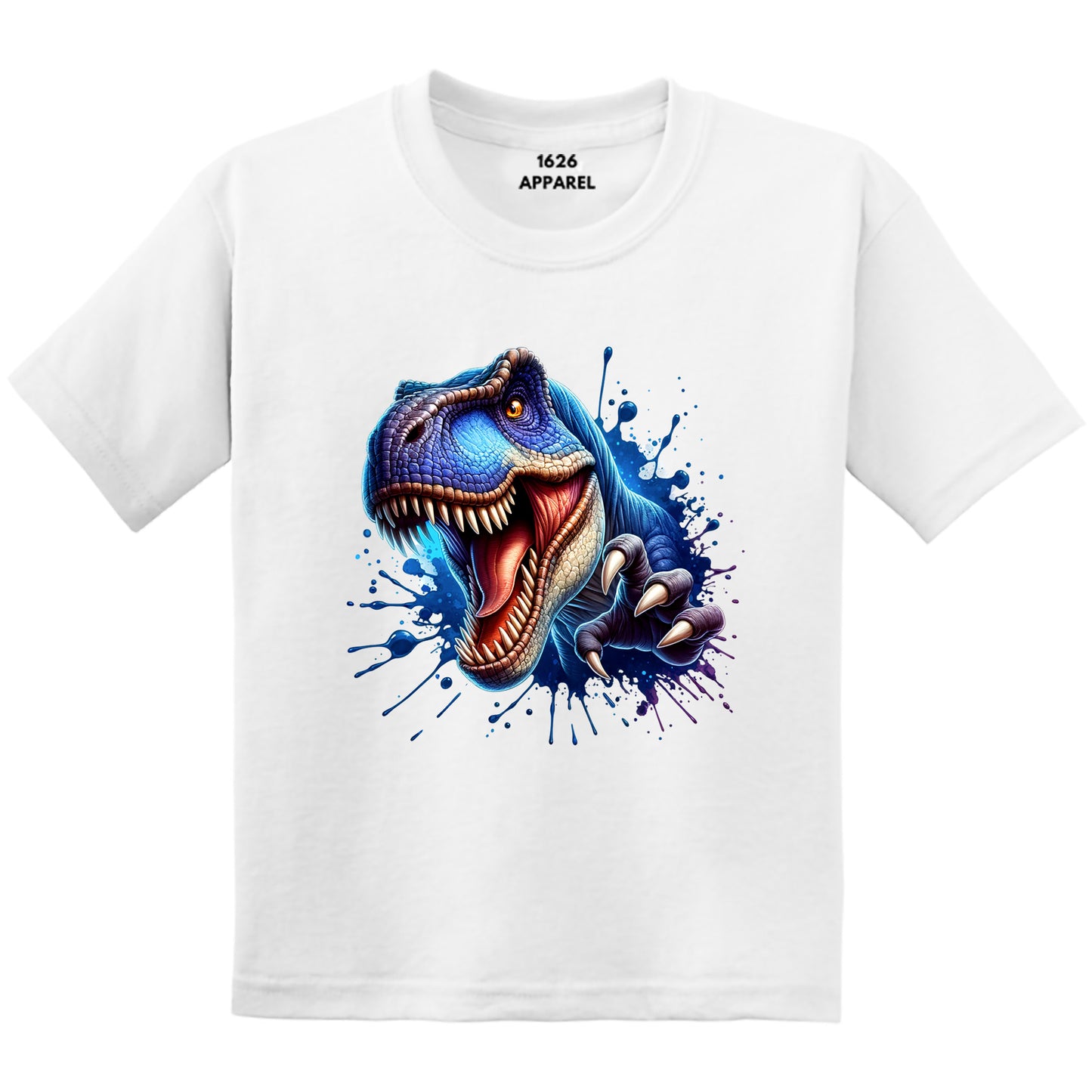 3D Blue T-Rex Graphic Printed White T-Shirts