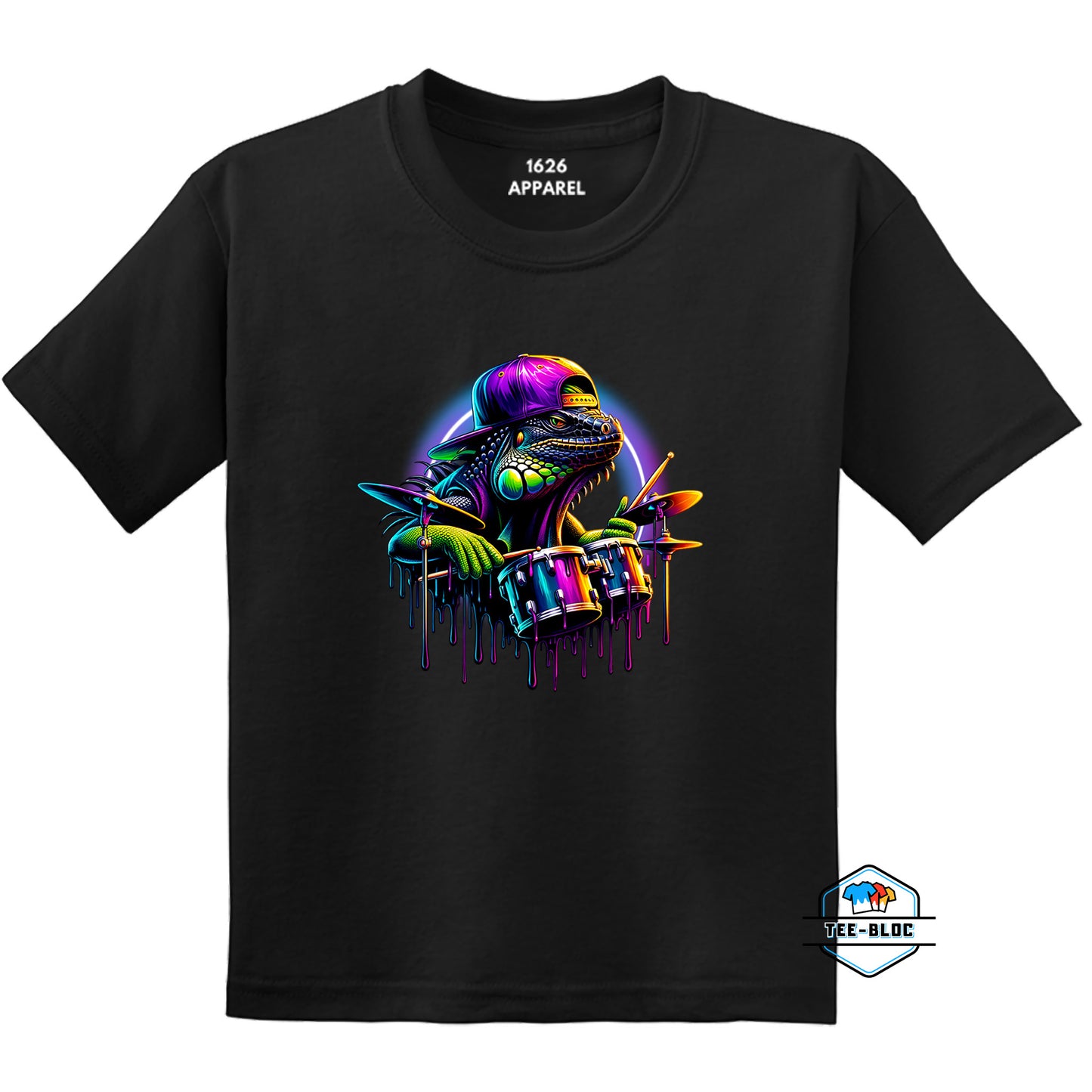Cool Drummer Iguana Kid's T-Shirts Black