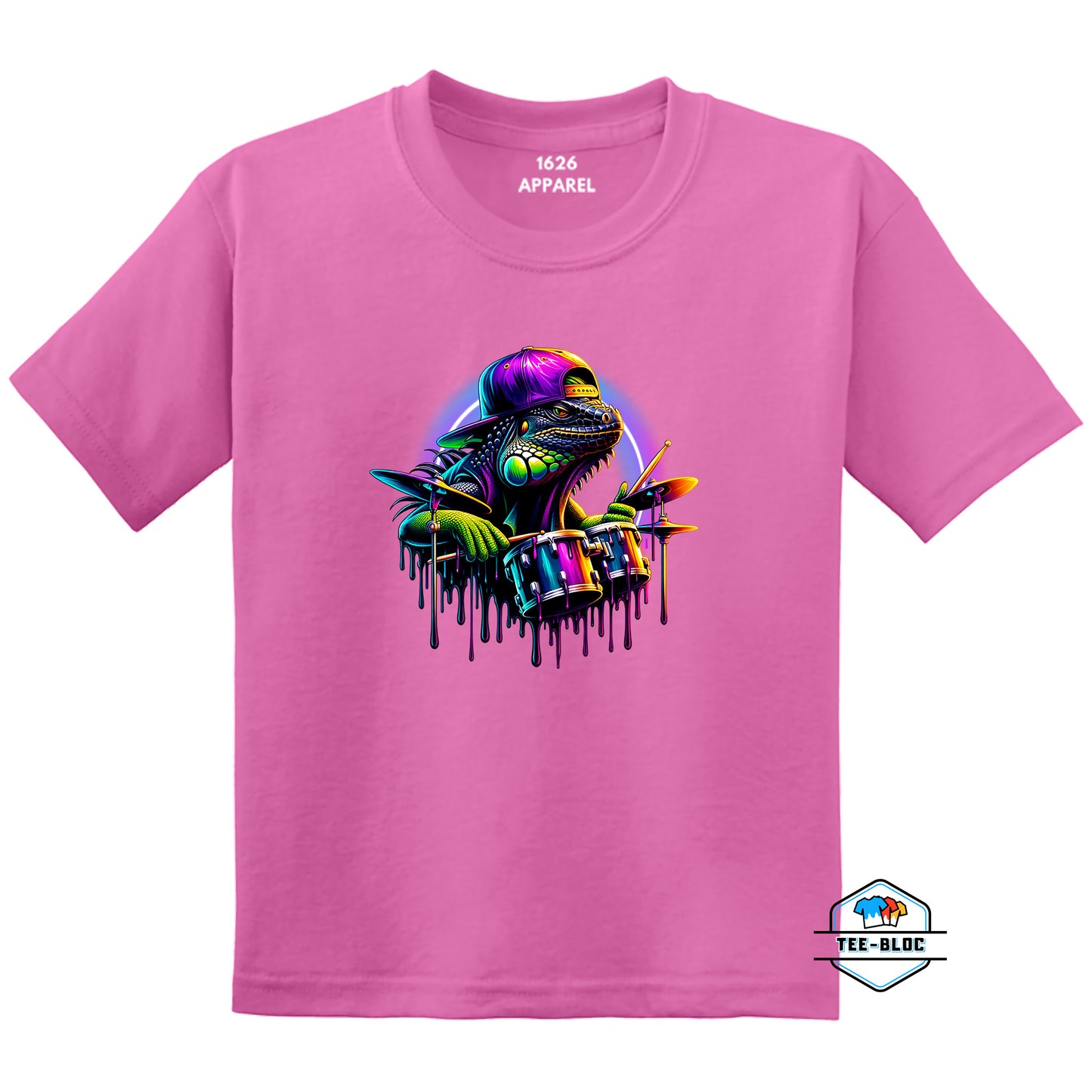 Cool Drummer Iguana Kid's T-Shirts Pink