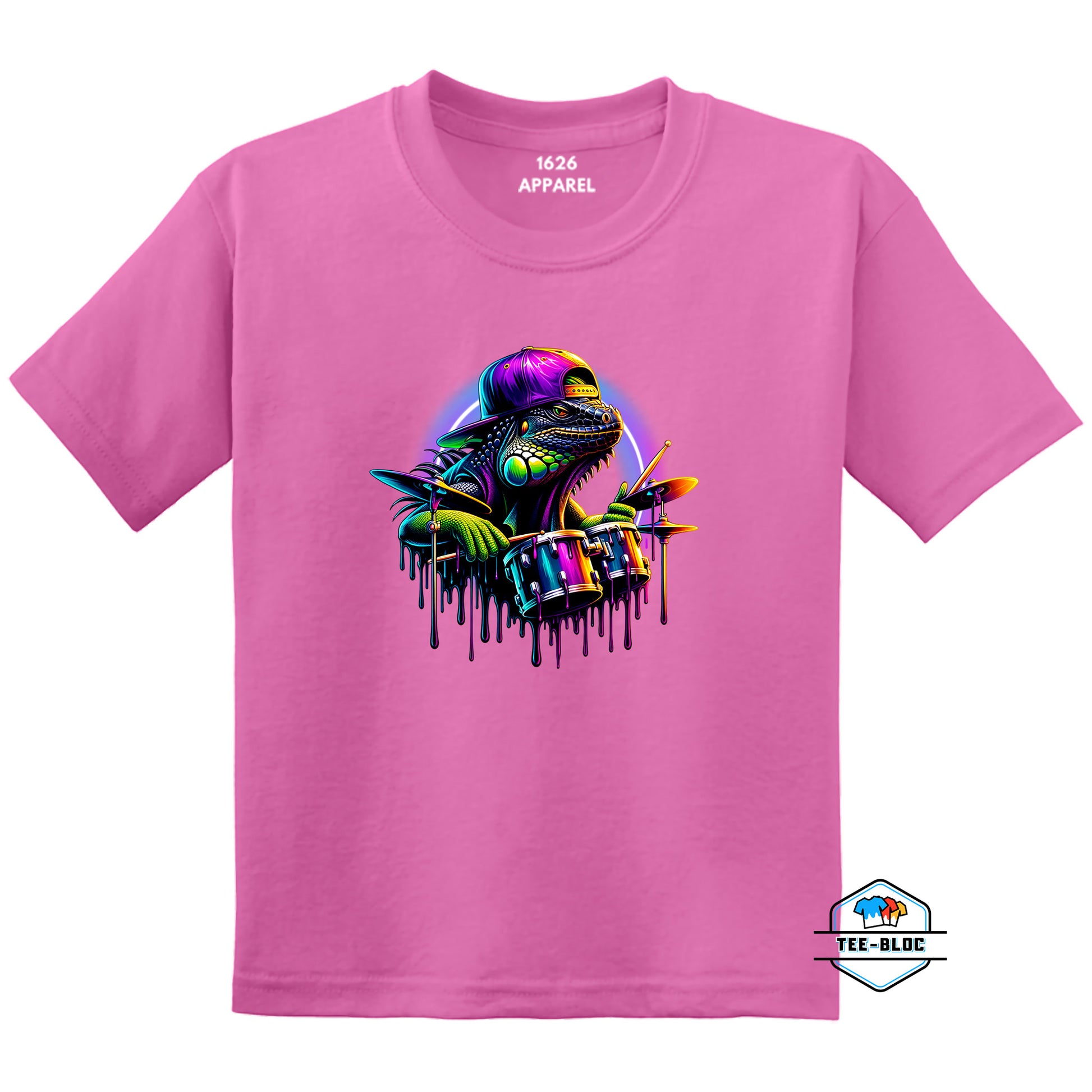 Cool Drummer Iguana Kid's T-Shirts Pink