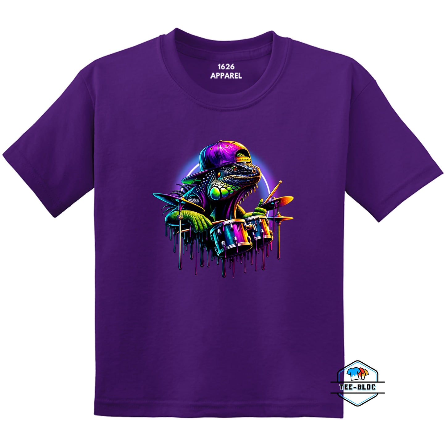 Cool Drummer Iguana Kid's T-Shirts Purple