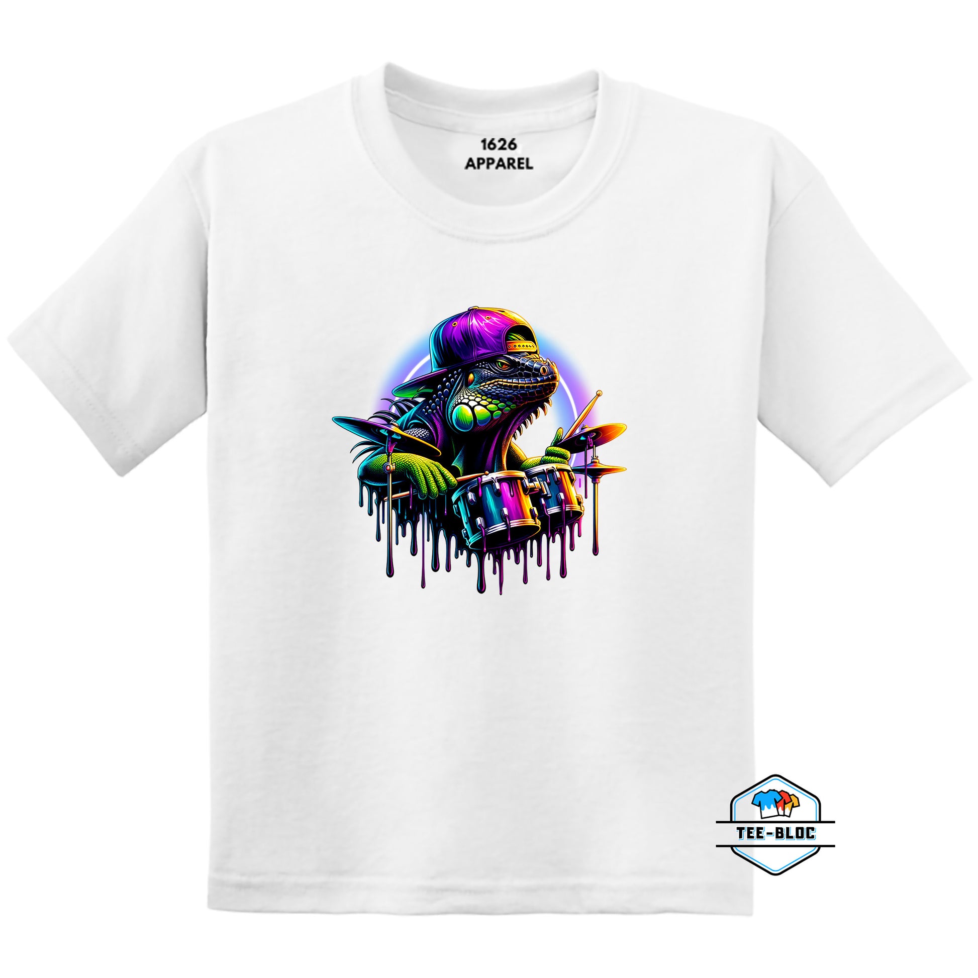 Cool Drummer Iguana Kid's T-Shirts White
