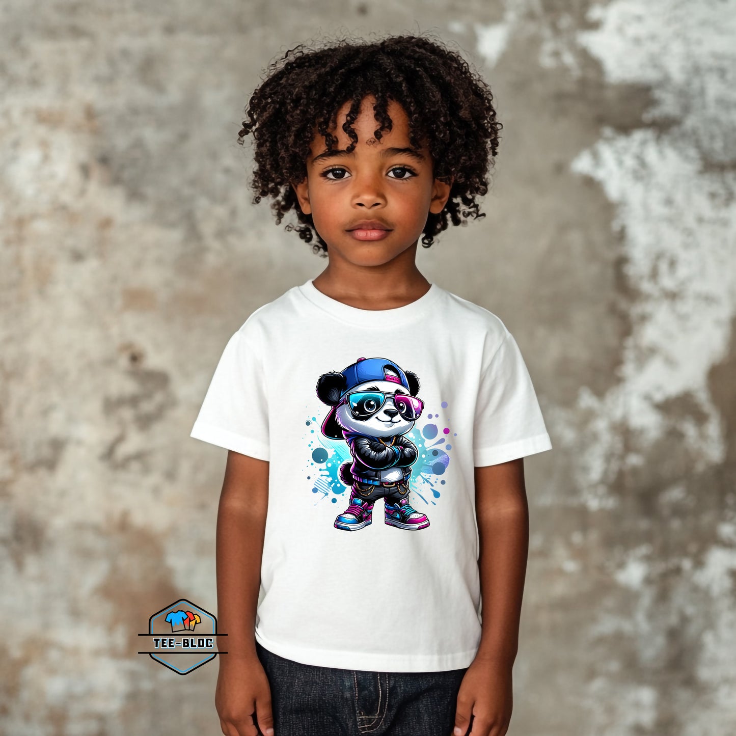 Kid's Cool Panda White T-Shirts Model