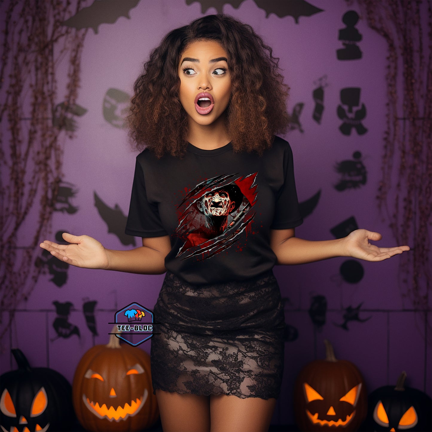 Freddy Krueger Halloween Black Tees Female Model