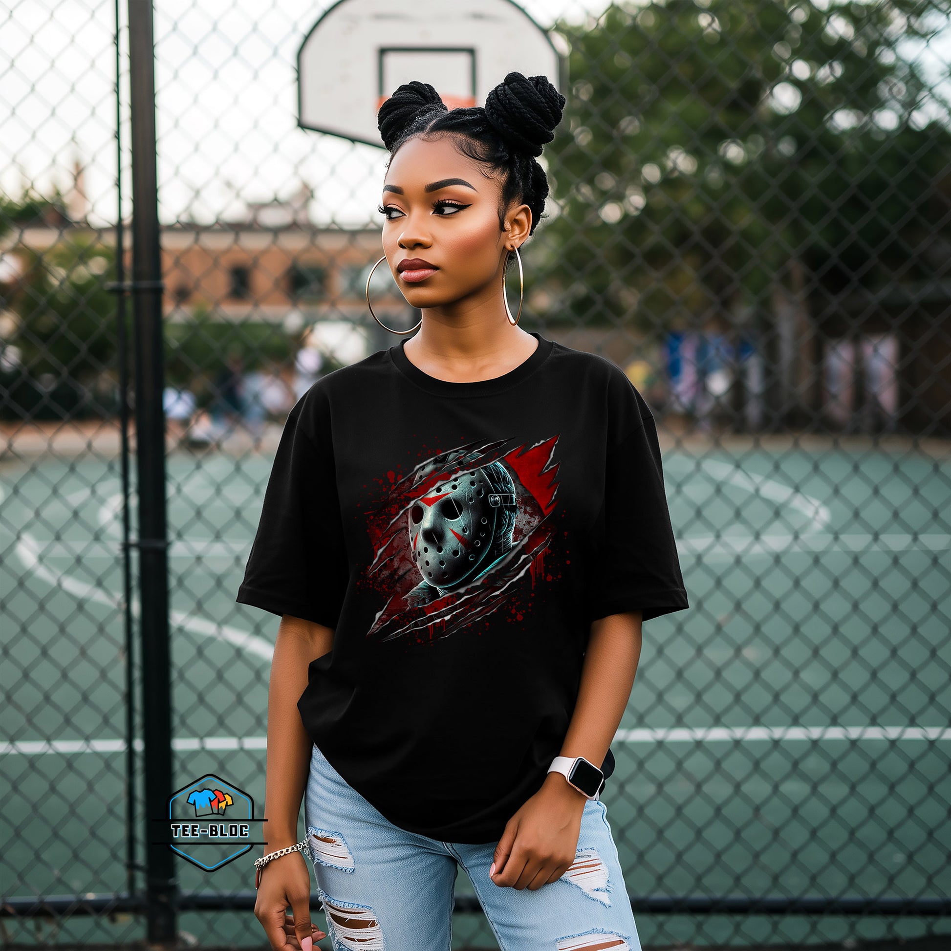 Jason Voorhees Friday 13th Halloween Black Tees Female Model