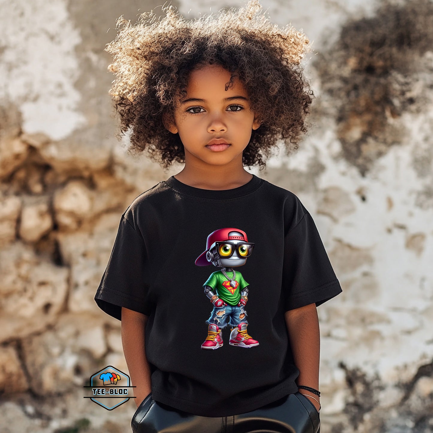 Nerdy Cool Robot Black T-Shirts Model