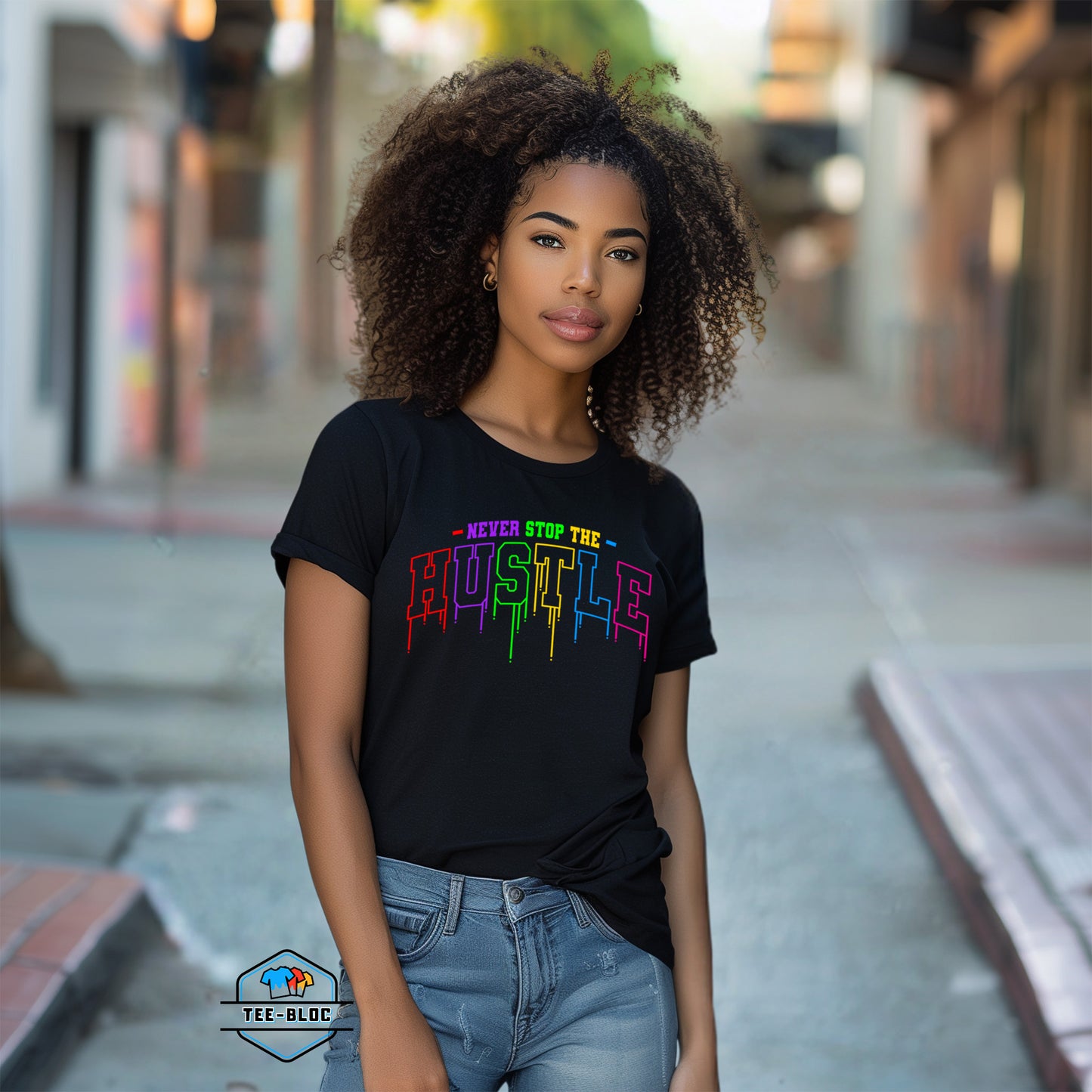 Never Stop The Hustle University Black Tees Model 1