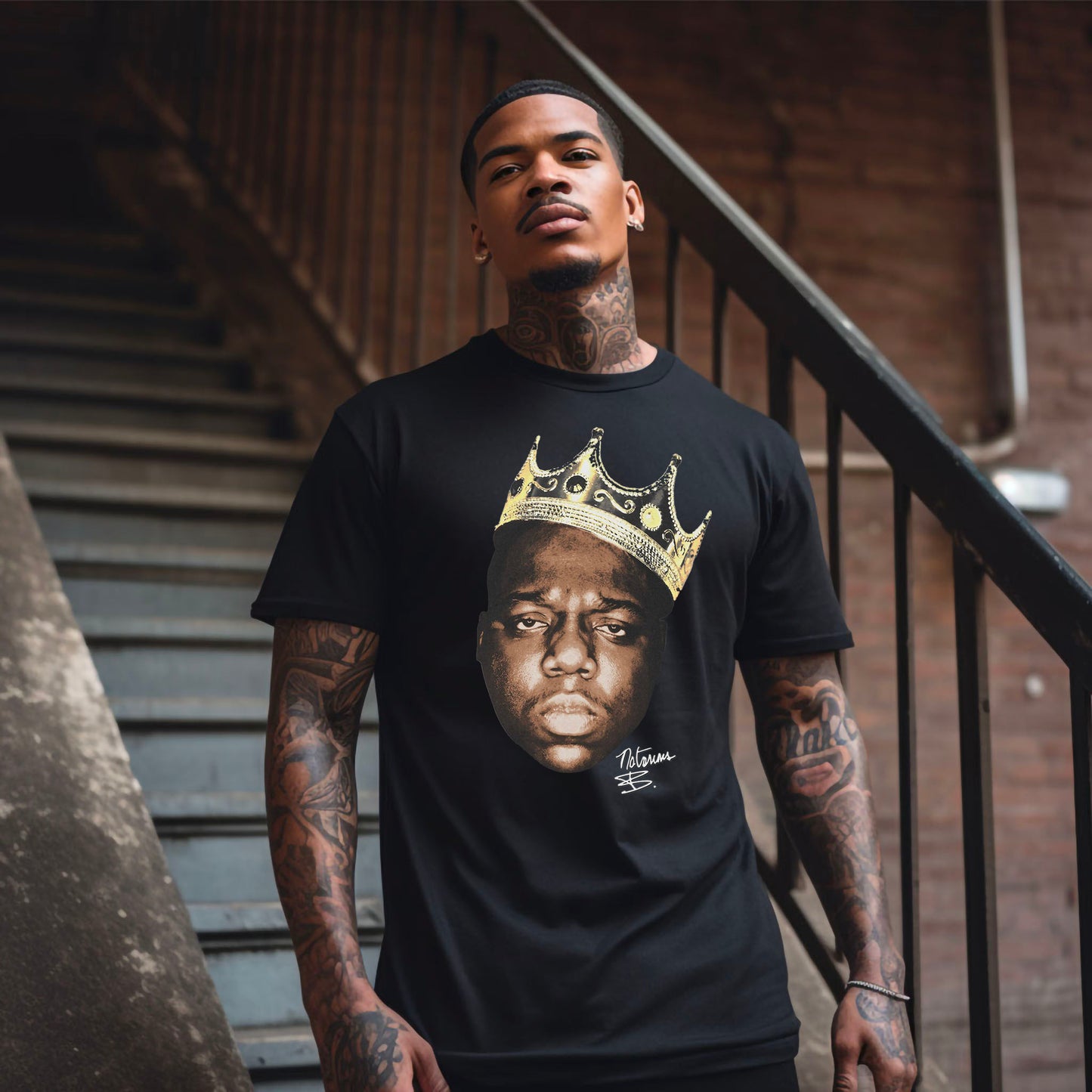 Notorious B.I.G. Celebrity Big Face Black T-Shirts Model
