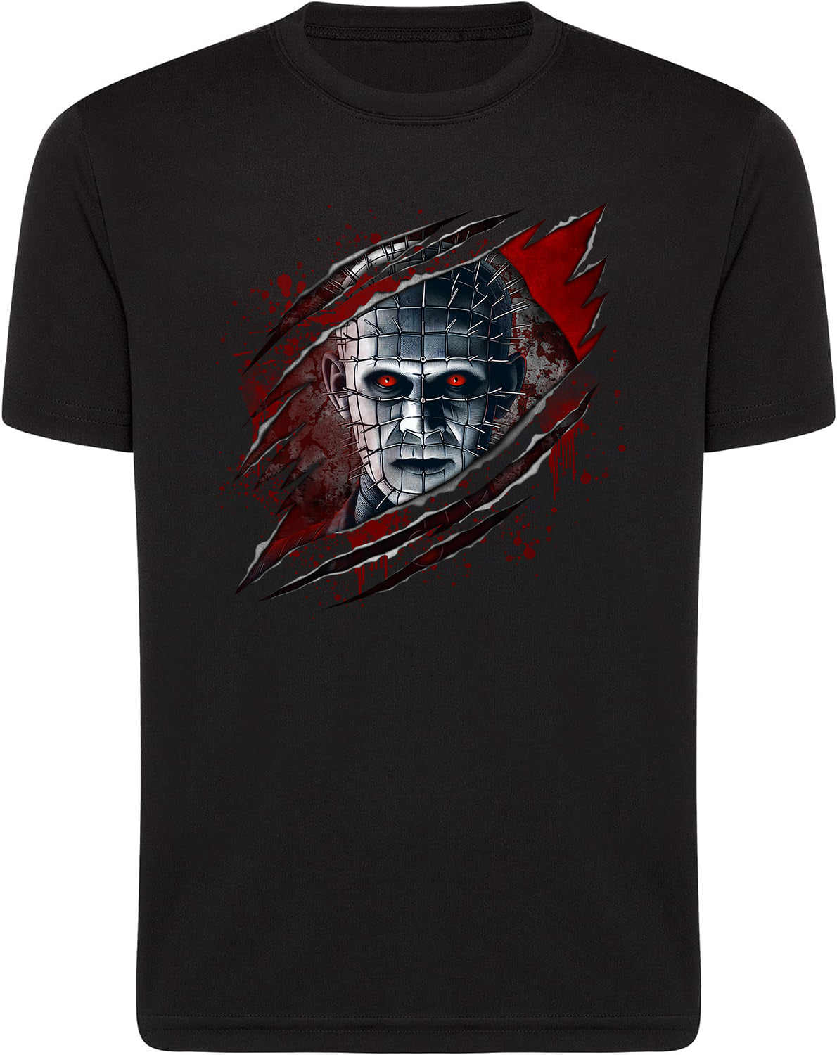 Black t-shirt with a graphic design of a pinhead