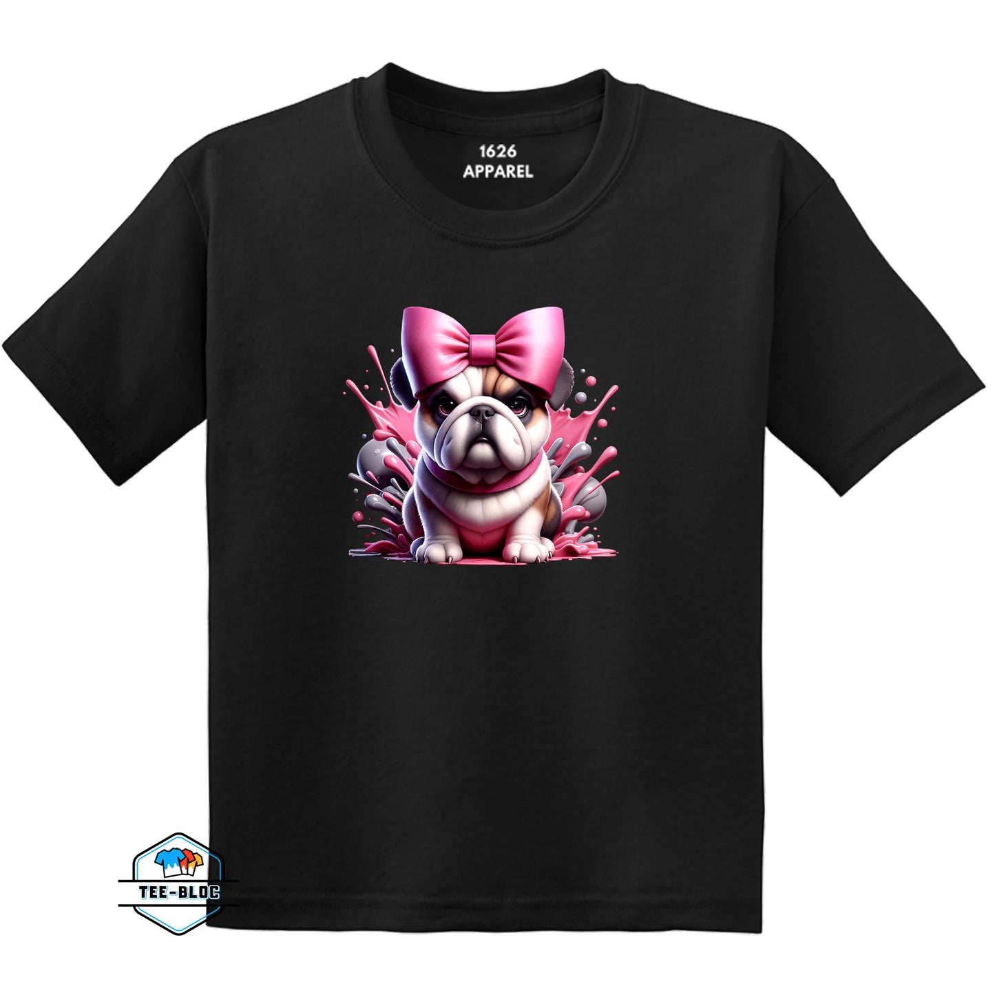 Kids Pink Bulldog Graphic Printed Black T-Shirts