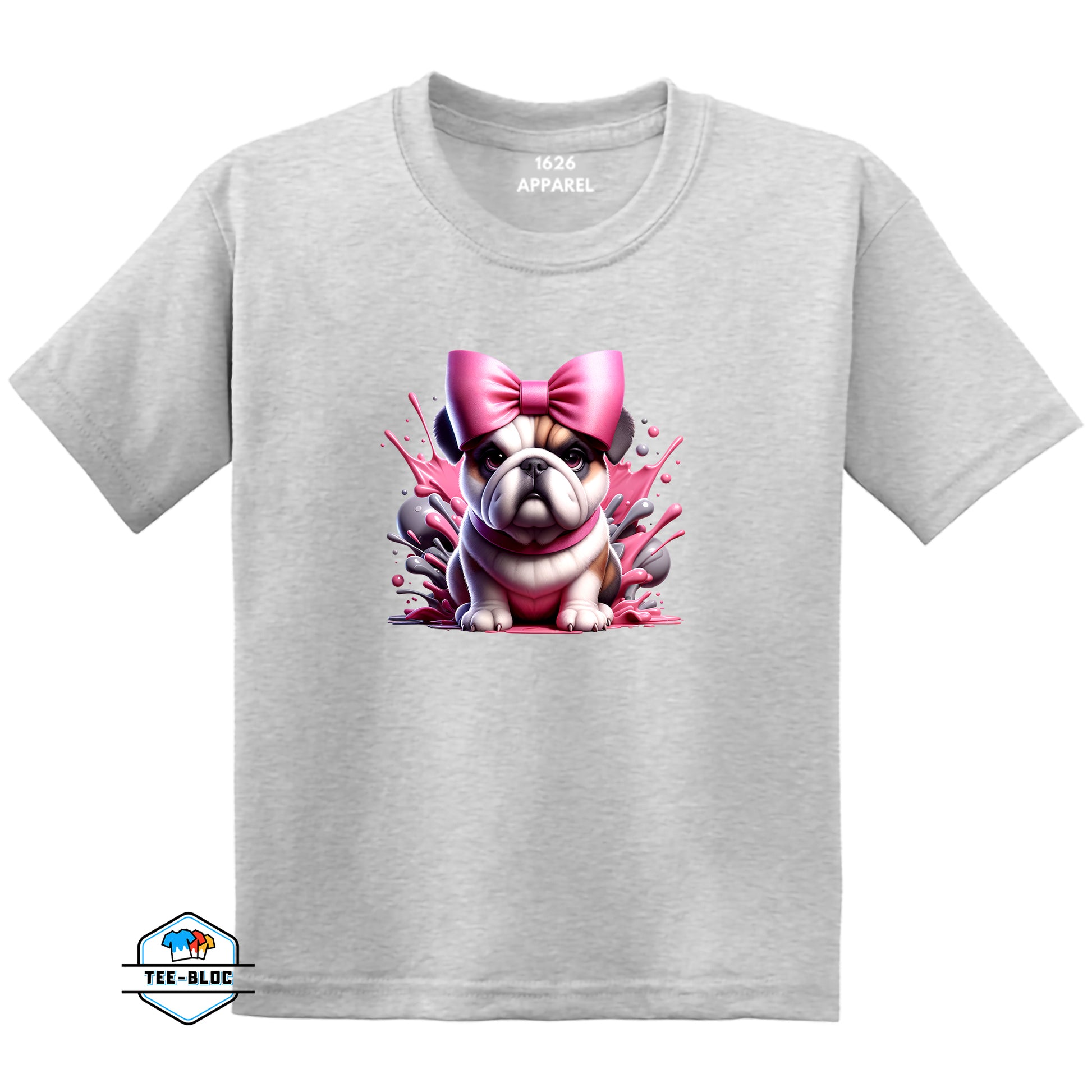 Kids Pink Bulldog Graphic Printed Gray T-Shirts
