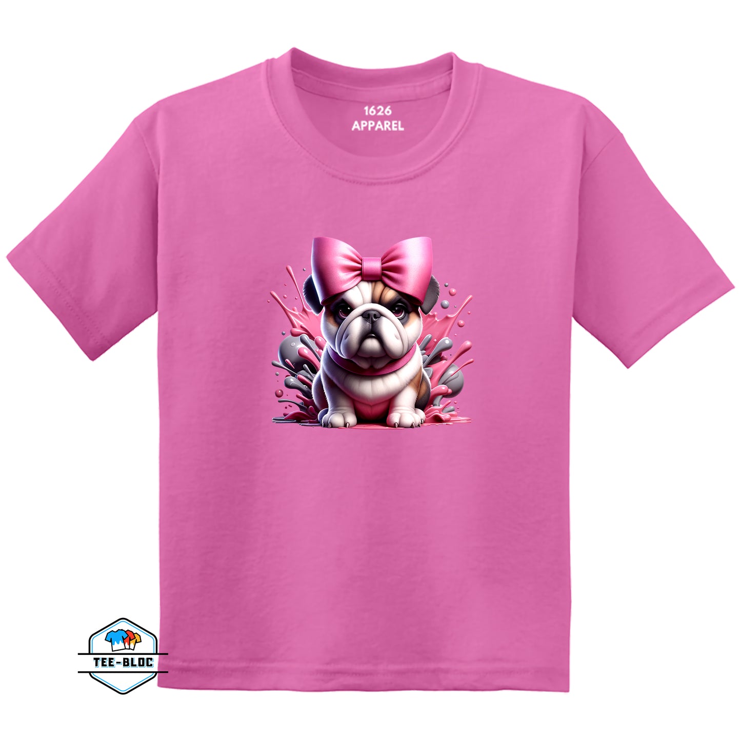 Kids Pink Bulldog Graphic Printed Pink T-Shirts