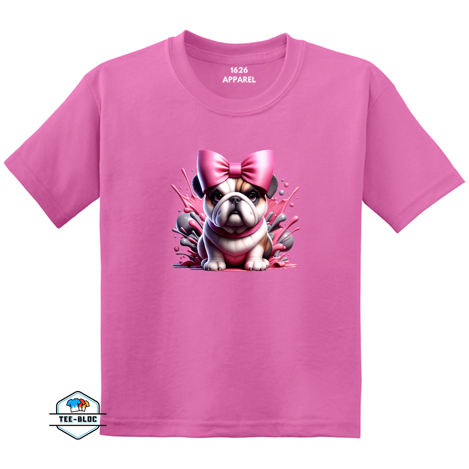 Kids Pink Bulldog Graphic Printed Pink T-Shirts