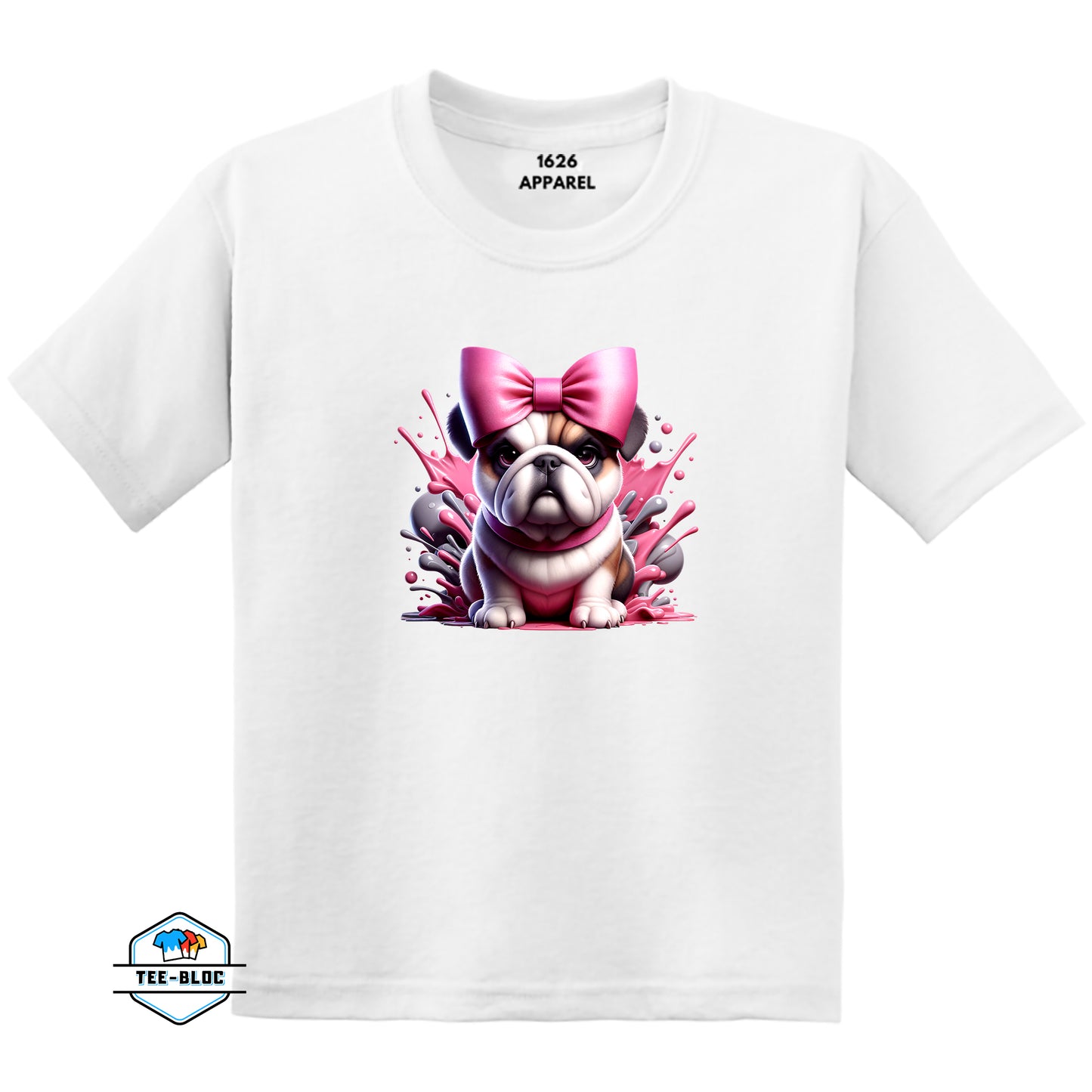 Kids Pink Bulldog Graphic Printed White T-Shirts
