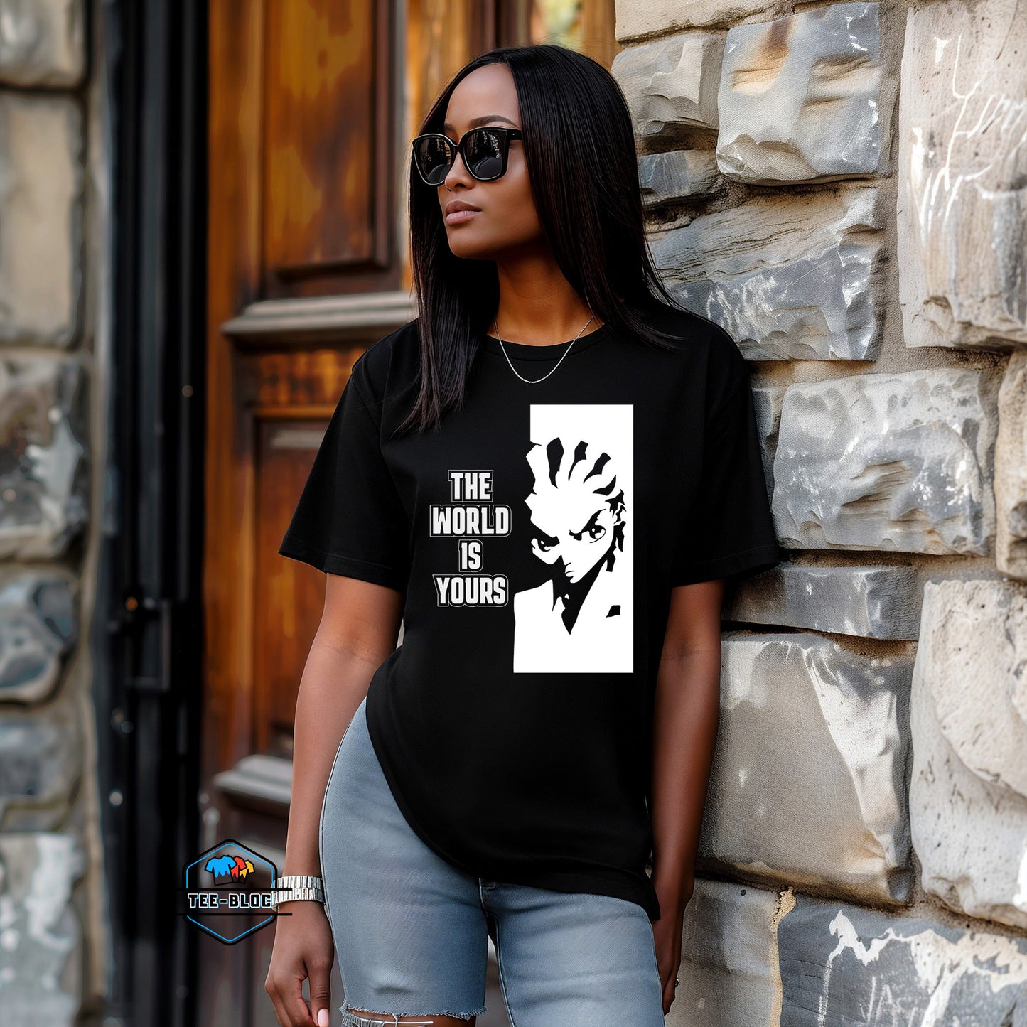 Riley Freeman Scarface Black Tee Female Model