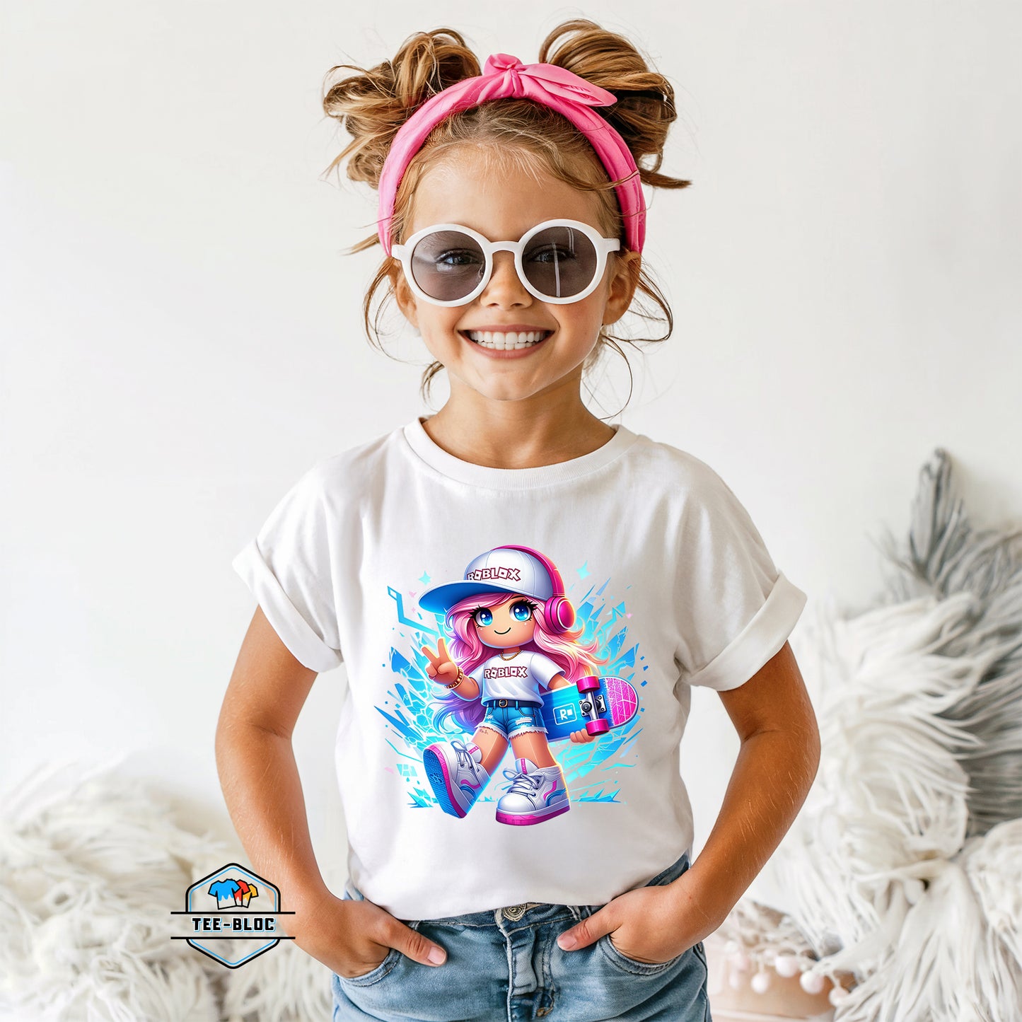 Roblox Skateboarder Girl White T-Shirts Model