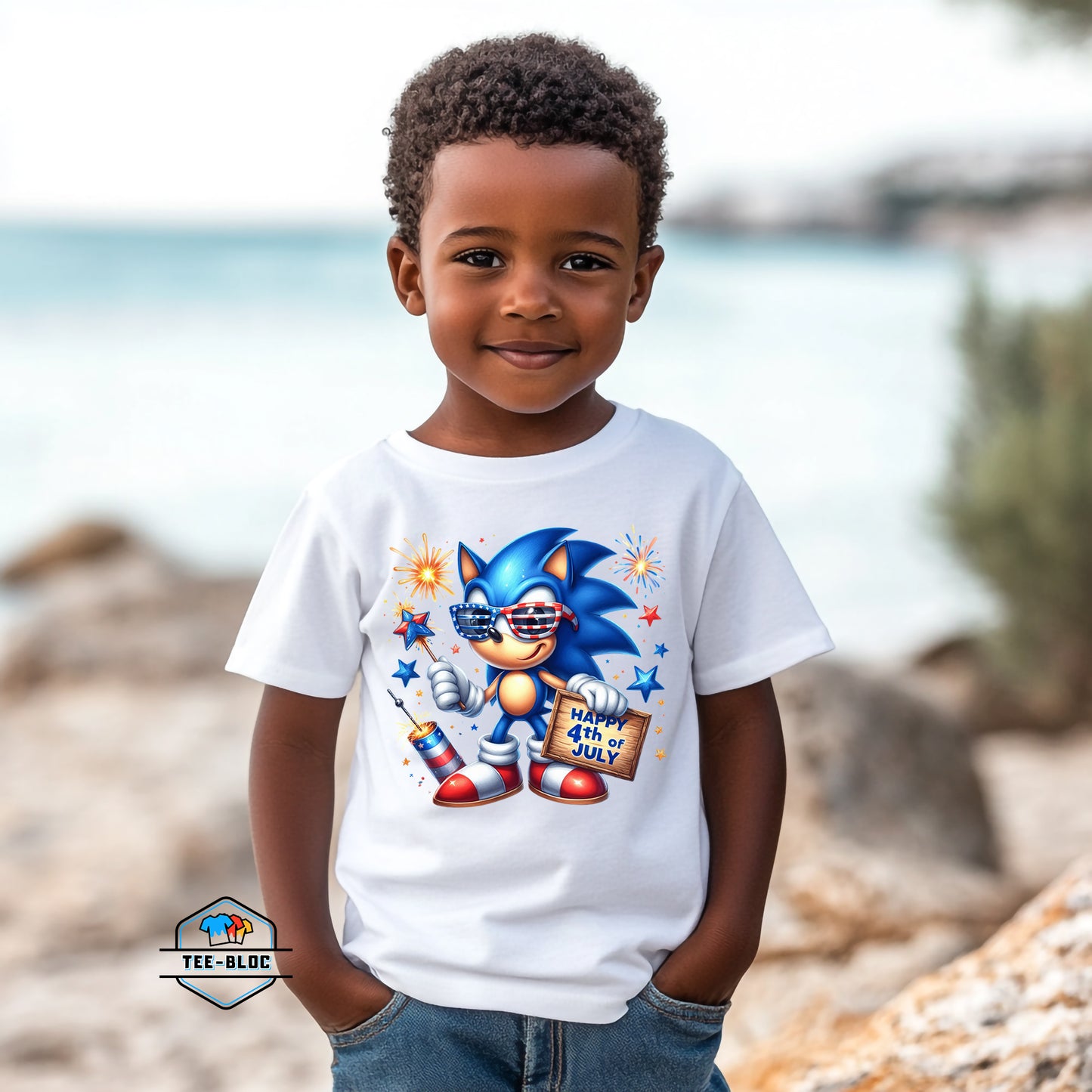Kid's Sonic the Hedge Hog Fourth of July White Tees Model