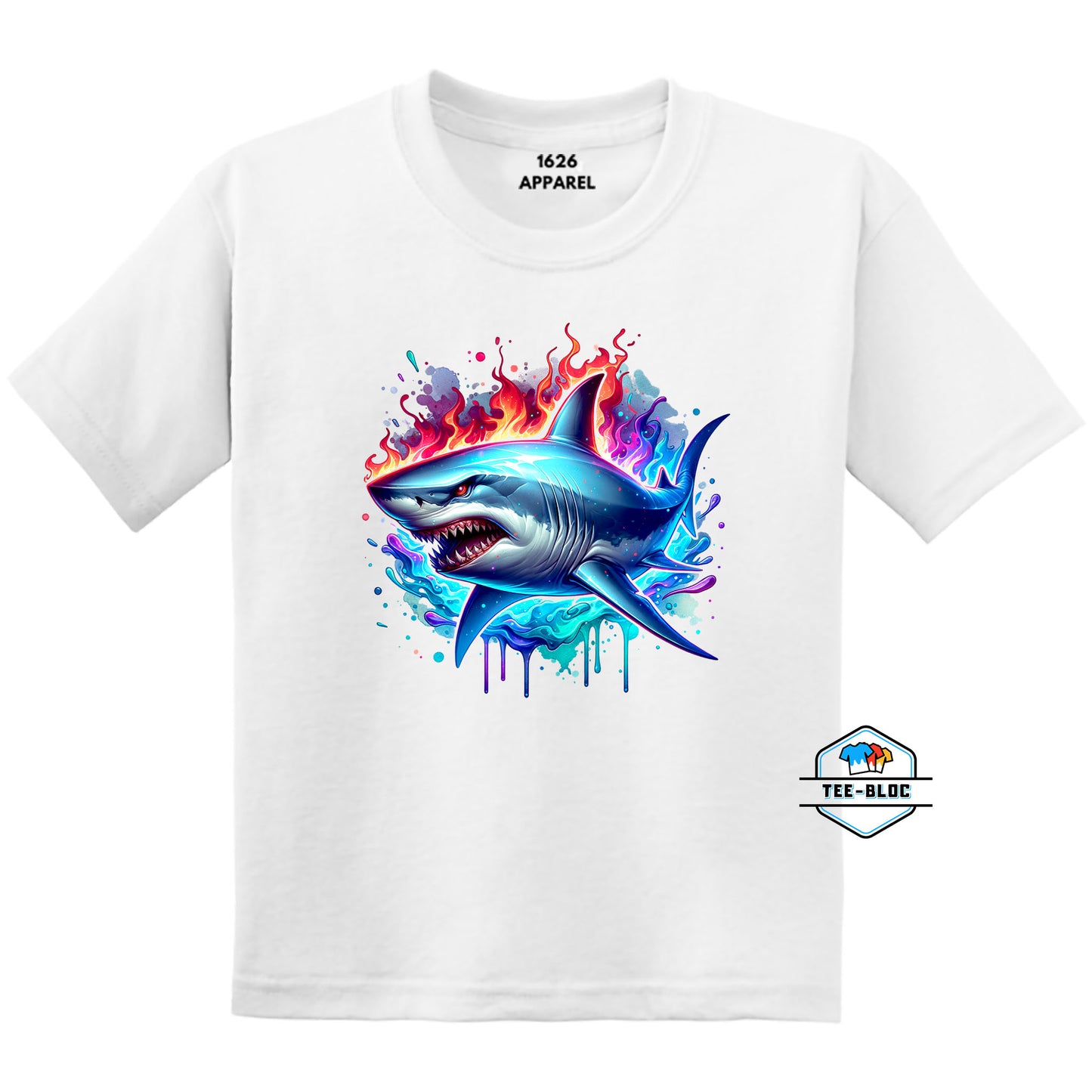 Angry Shark White Youth T-Shirts