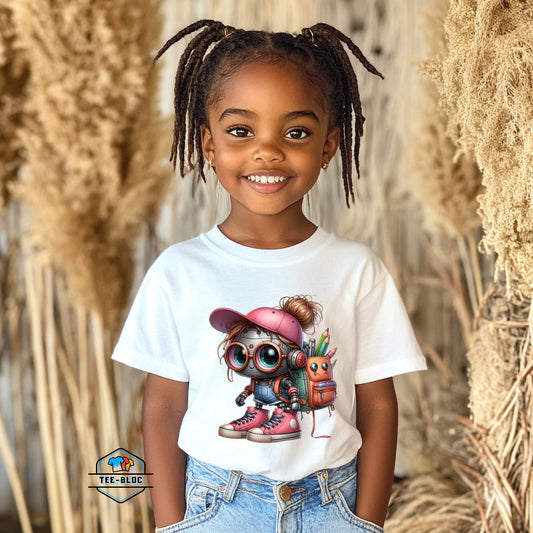 Back To School Female Student Robot White T-Shirts Model
