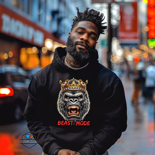 Beast Mode King Gorilla Graphic Printed Black Hoodies Model