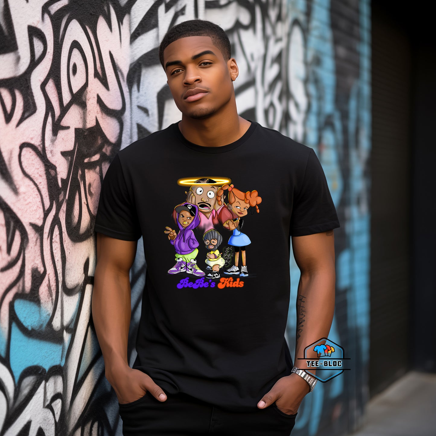 BeBe's Kids Men's Graphic Printed Black T-Shirts