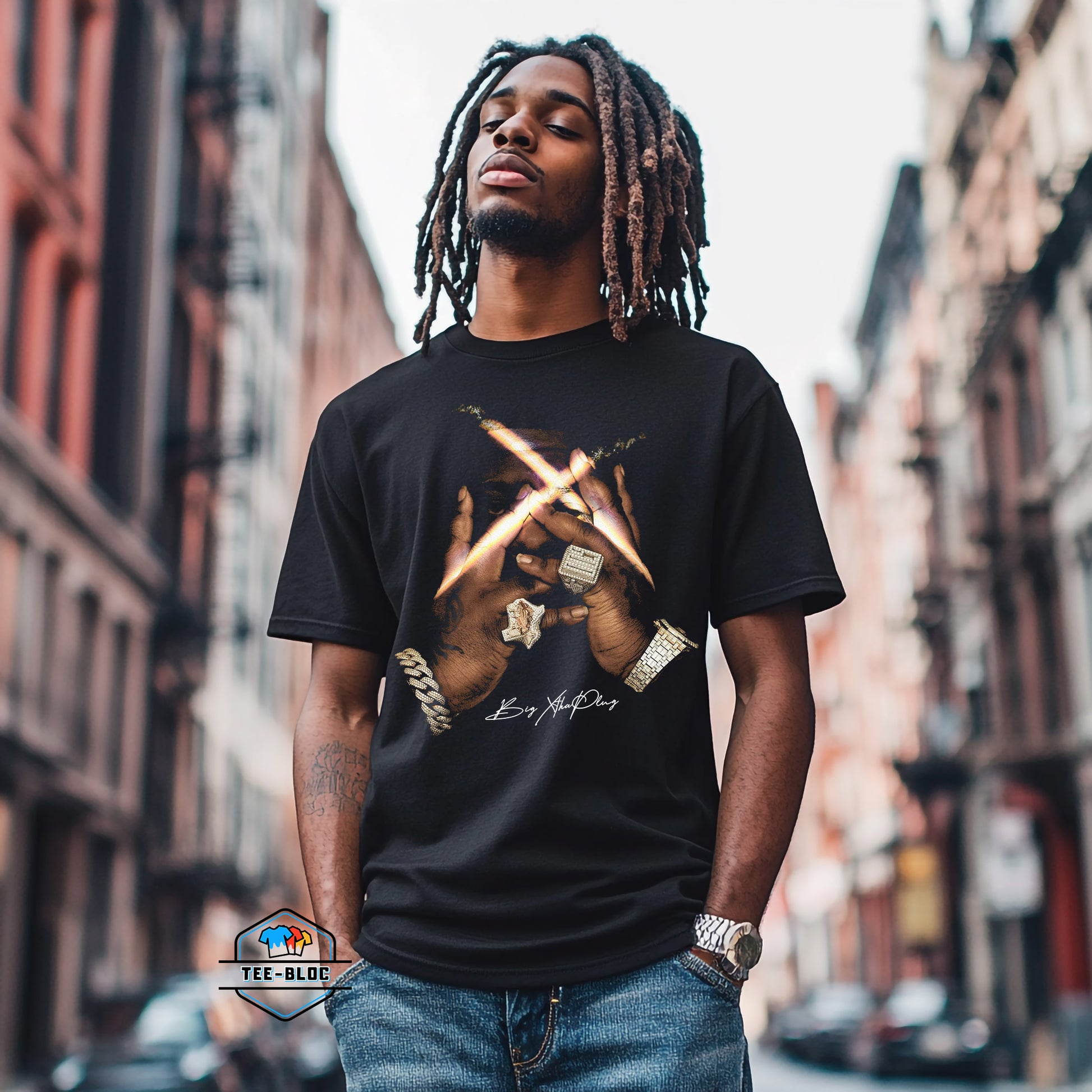 BigXThaPlug Celebrity Big Face Graphic Printed Black T-Shirts Model
