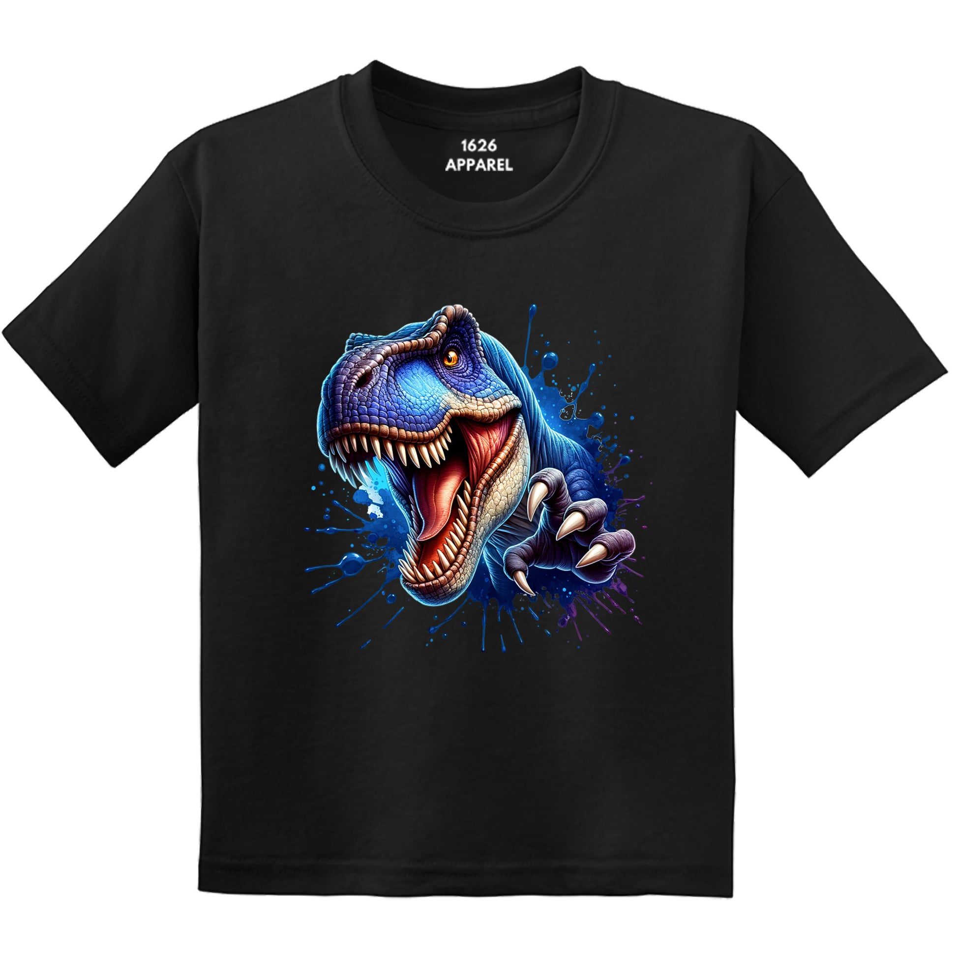 3D Blue T-Rex Graphic Printed Black T-Shirts