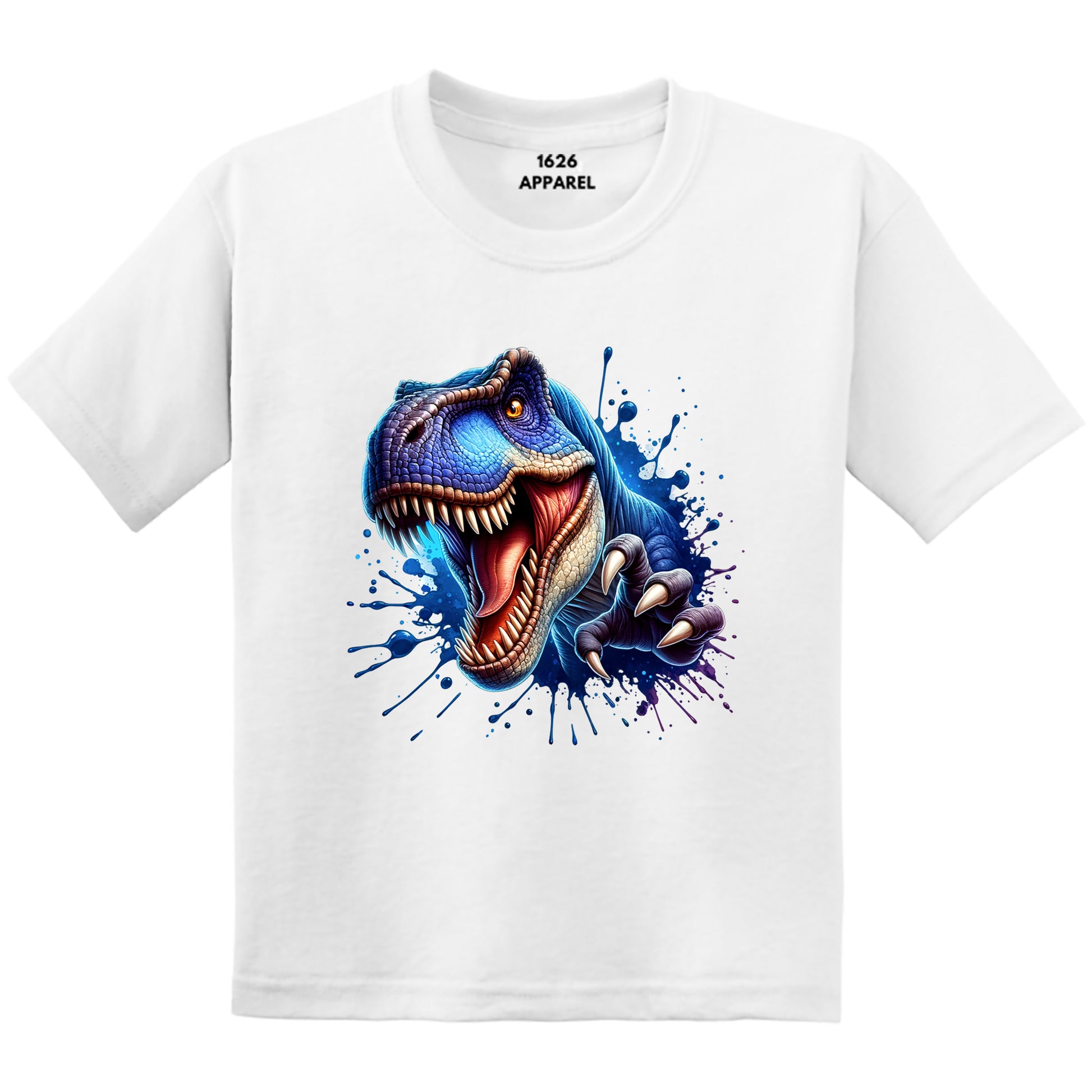 3D Blue T-Rex Graphic Printed White T-Shirts
