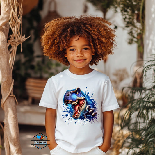 3D Blue T-Rex Graphic Printed Black T-Shirts Model 2