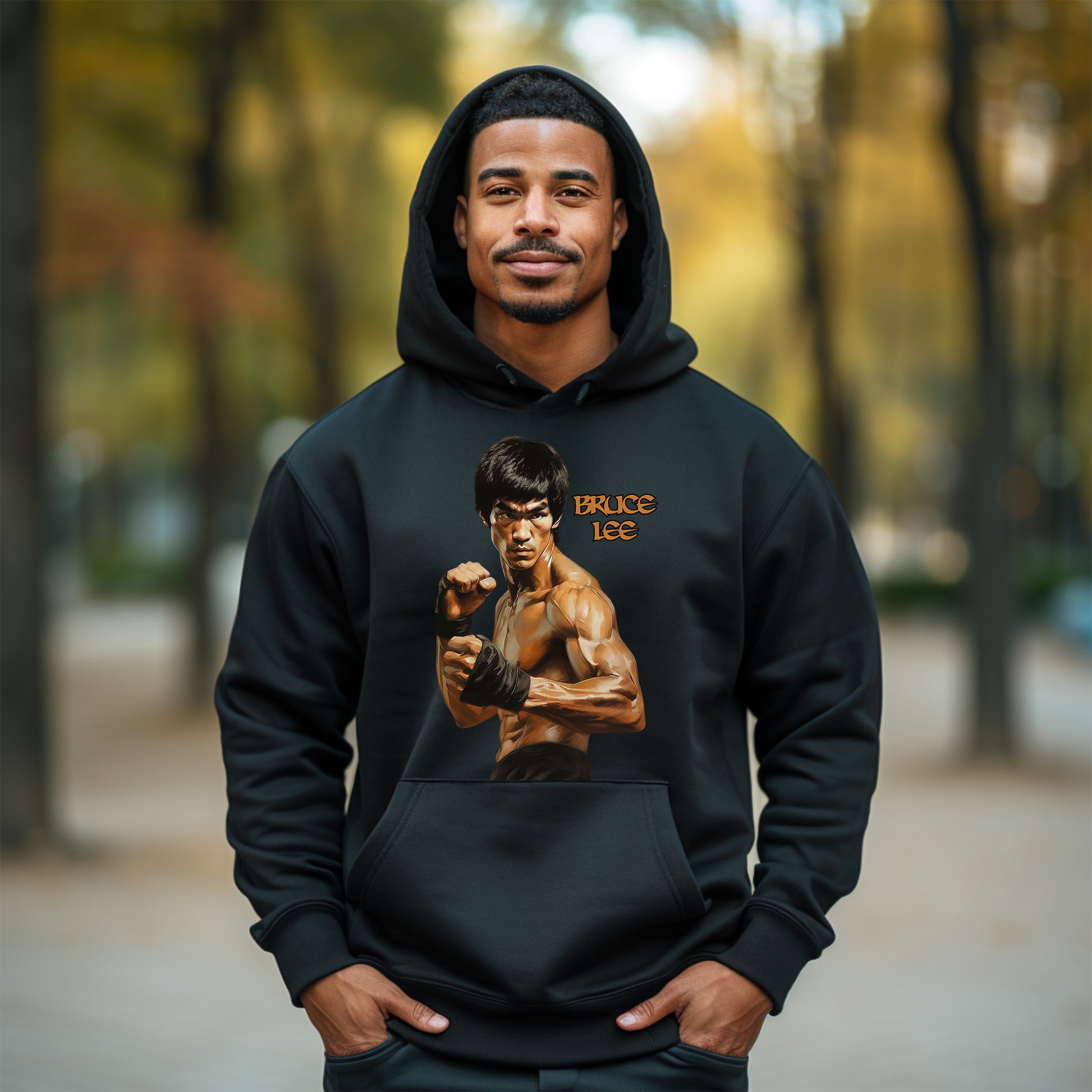 Bruce Lee Celebrity Faces Graphic Printed Black Hoodies Model