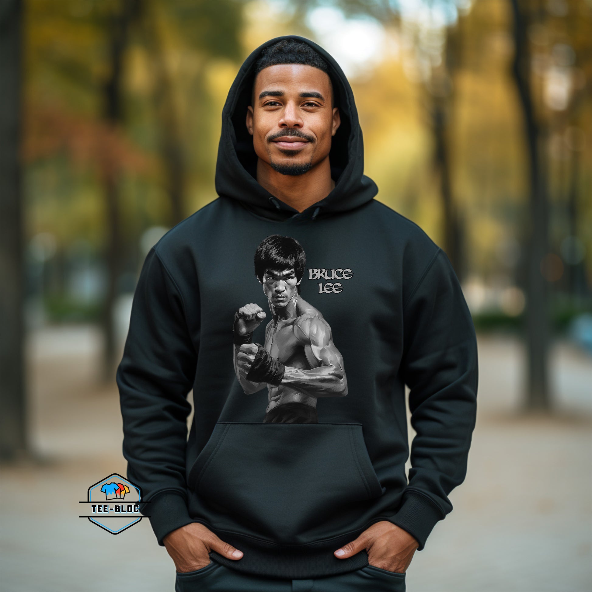 Bruce Lee Clebrity Faces Graphic Printed Black Hoodies Model 2