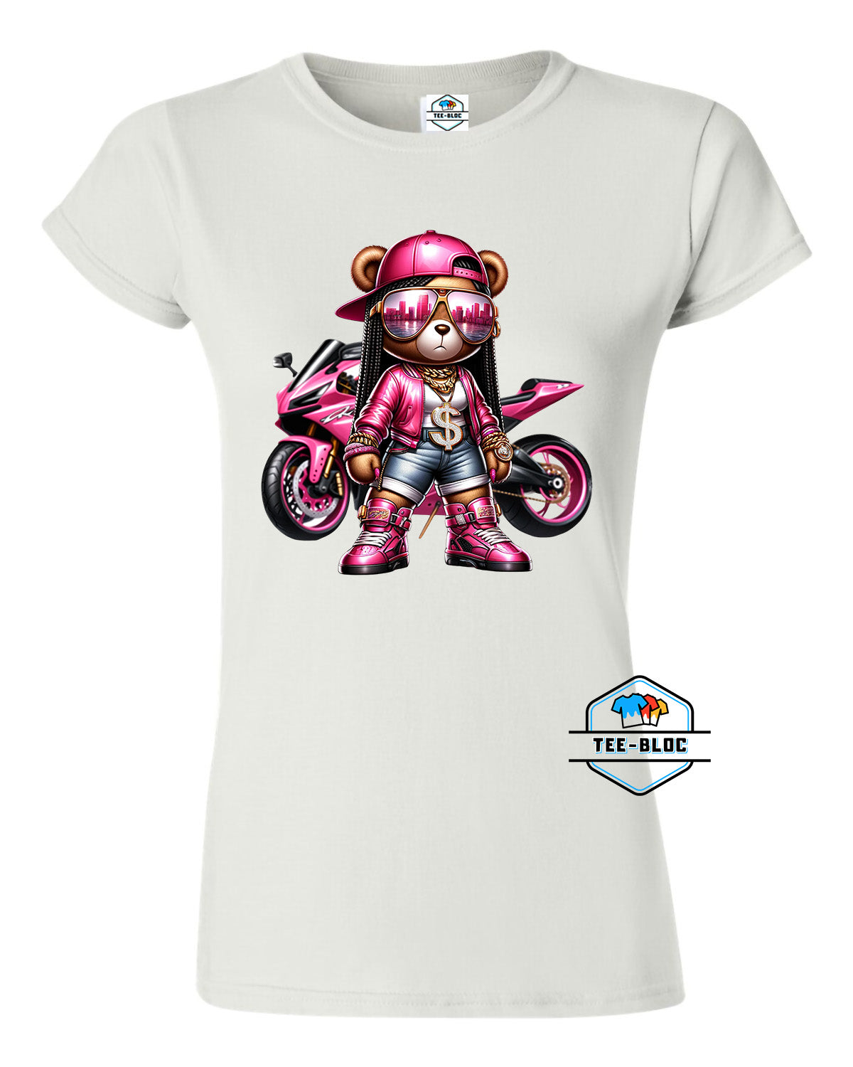 Female Biker Bear white