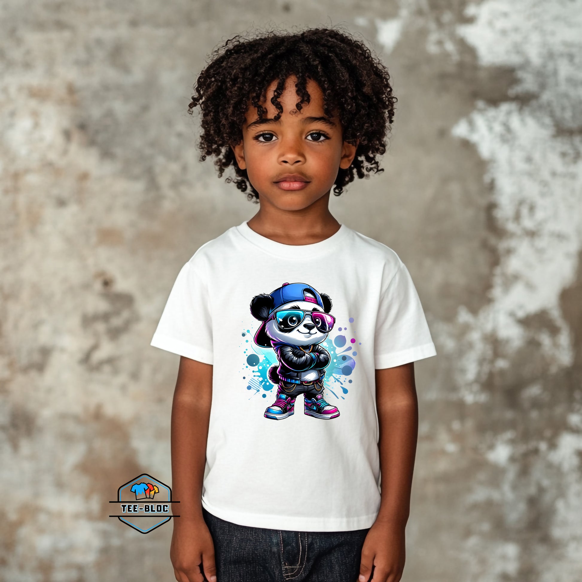 Kid's Cool Panda White T-Shirts Model