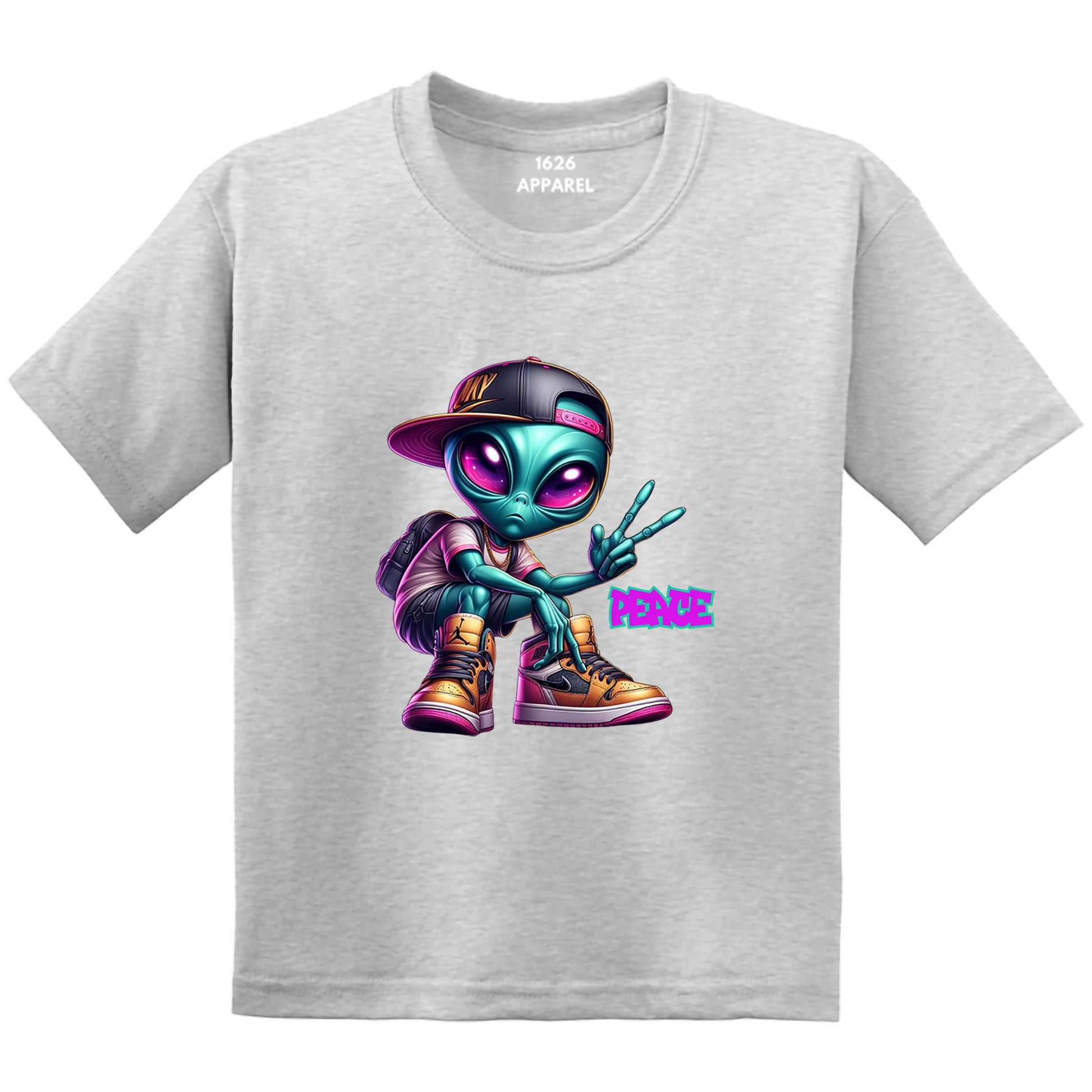 Light Gray Kids Peace Out Alien T-Shirts