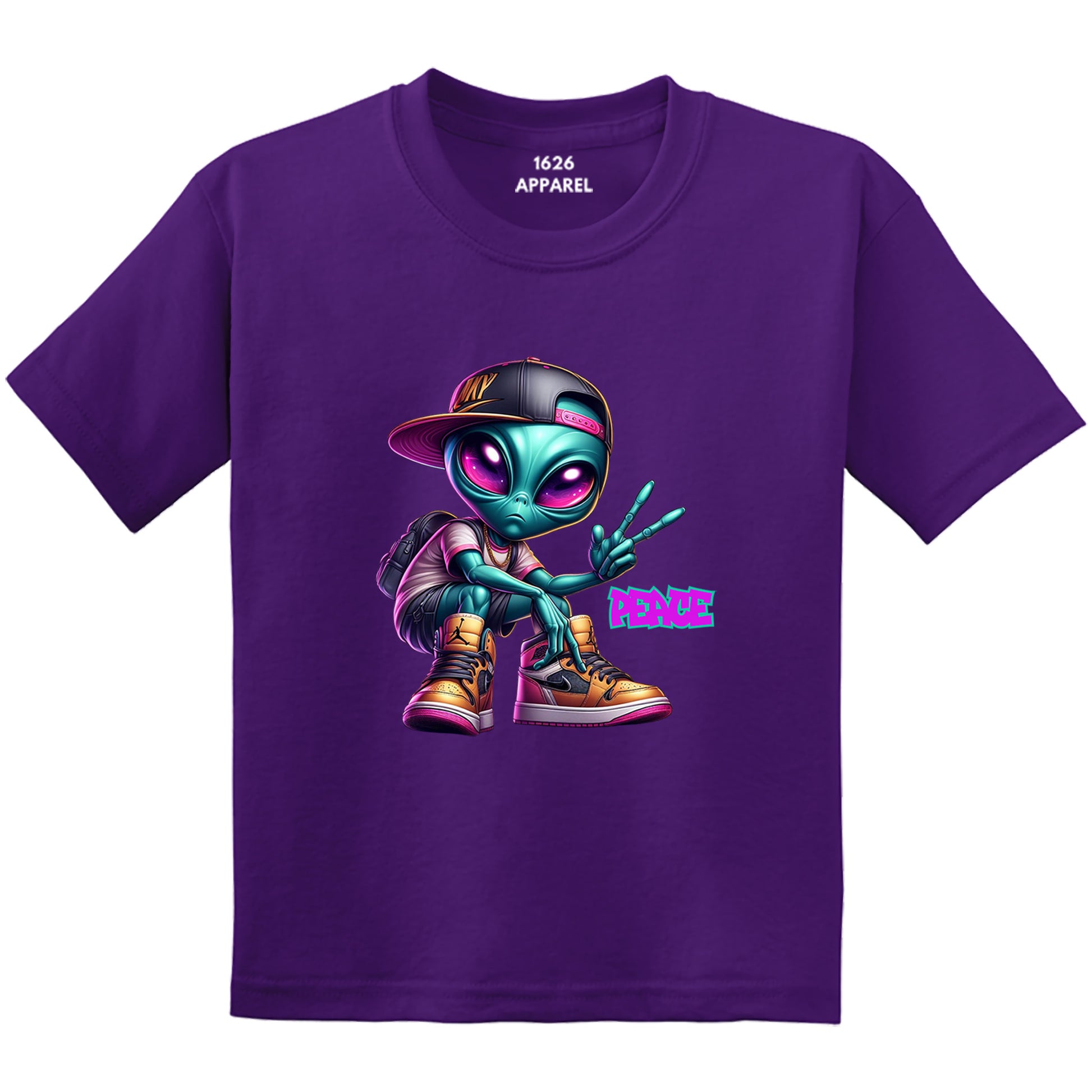 Purple Kids Peace Out Alien T-Shirts