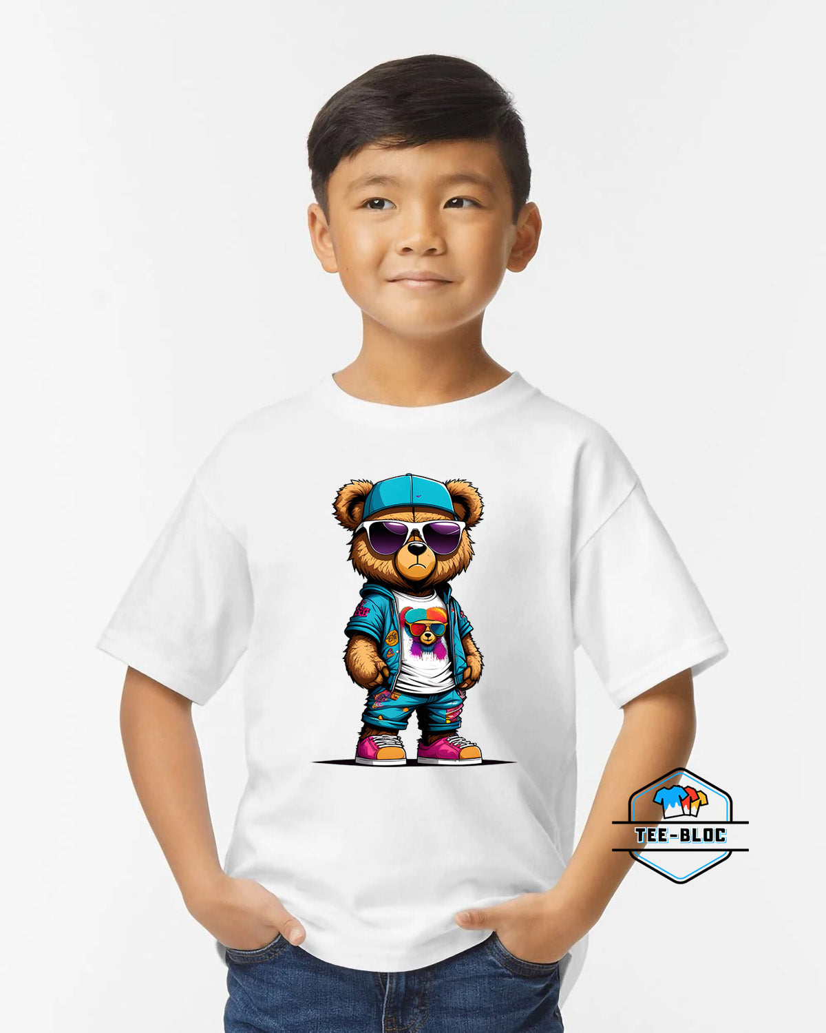 Cool Teddy Bear Youth White T-Shirts Model