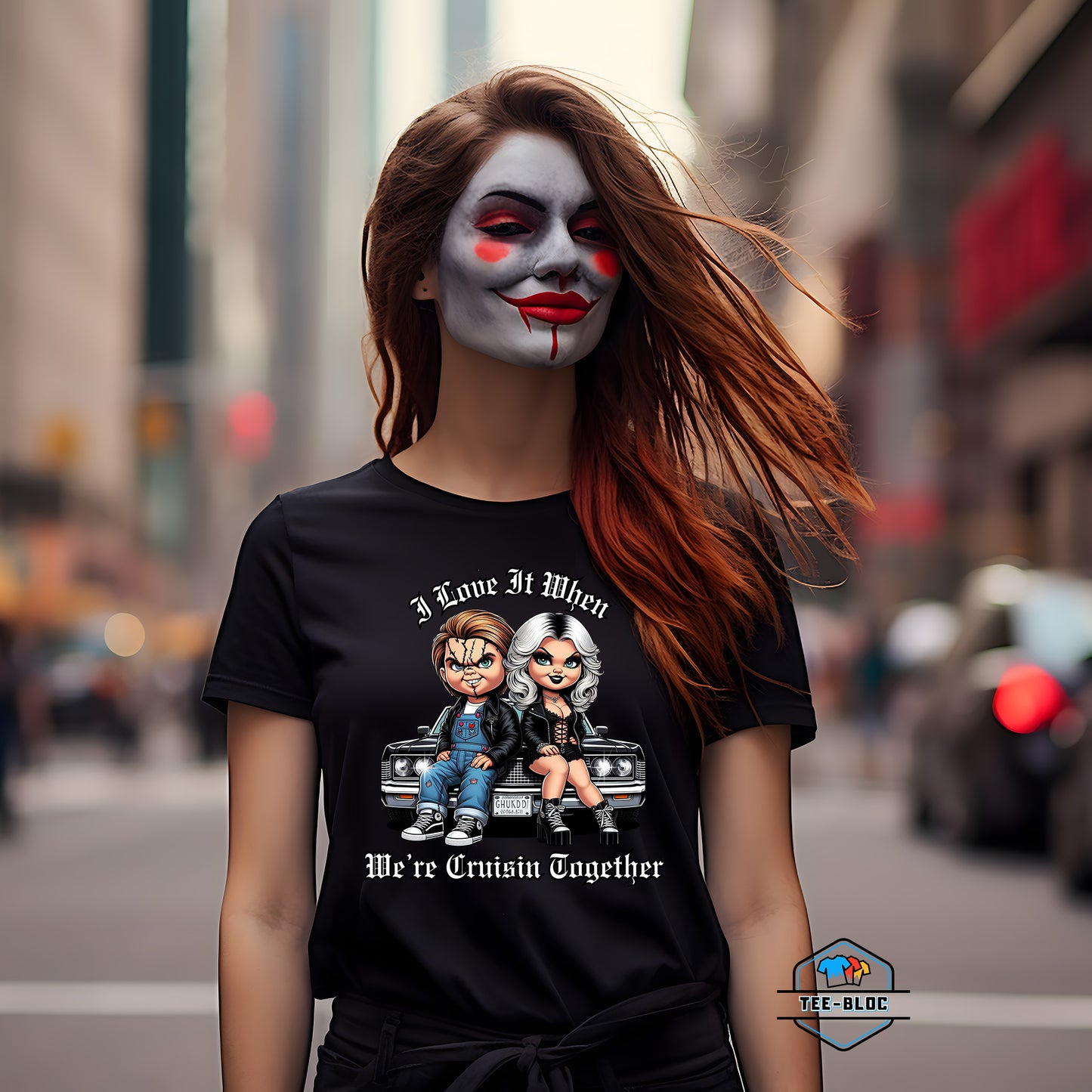 Women's Cruisin with Chucky Halloween Black T-Shirts