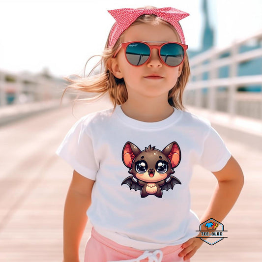 Kids' Cute Bat Halloween Graphic White T-Shirts