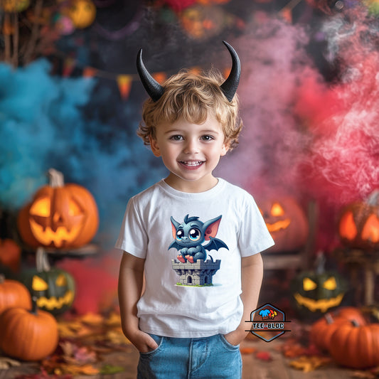 Kids' Cute Dragon Halloween White Graphic T-Shirts Model