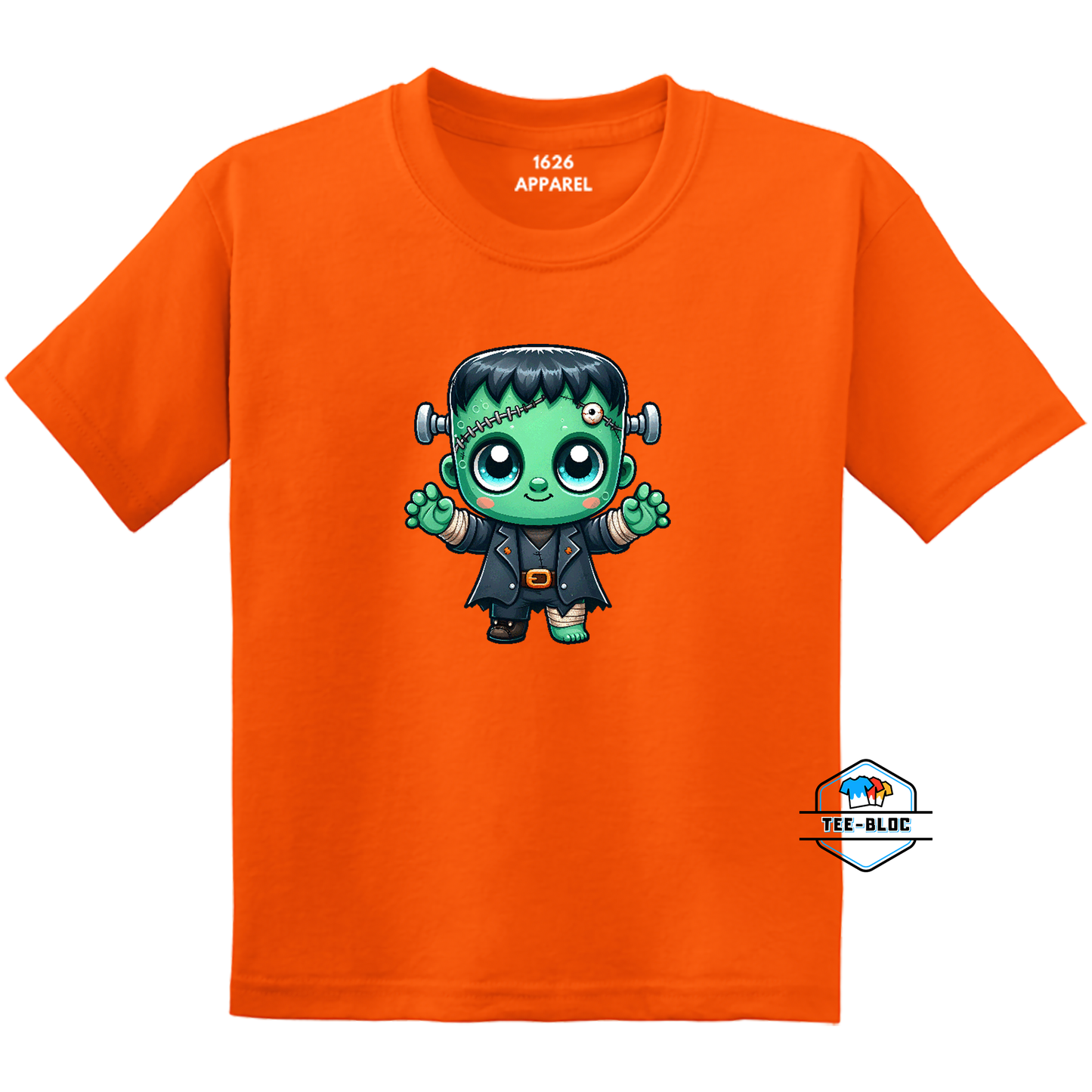 Kids' Cute Frankenstein Halloween Graphic Orange T-Shirts