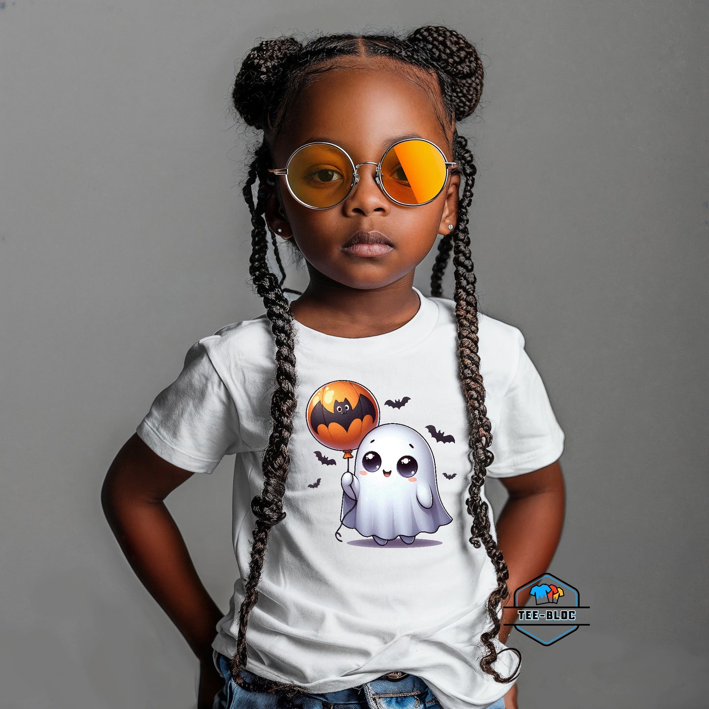 Kids' Cute Ghost Halloween Graphic White T-Shirts