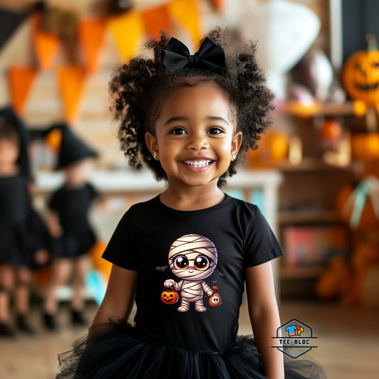 Kids' Cute Mummy Halloween Graphic Black T-Shirts