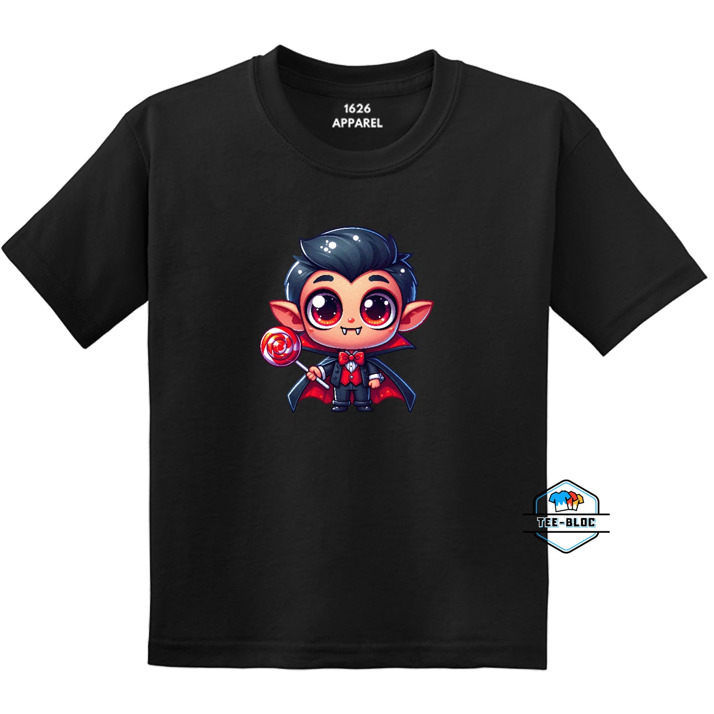 Kids' Cute Vampire Halloween Graphic Black T-Shirts