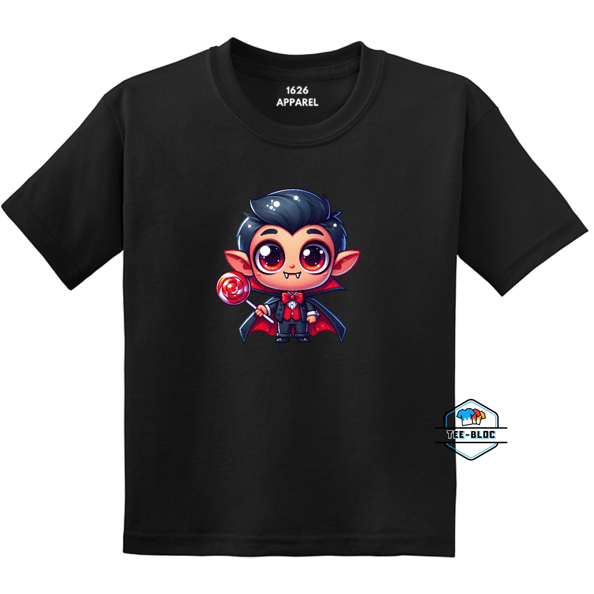 Kids' Cute Vampire Halloween Graphic Black T-Shirts