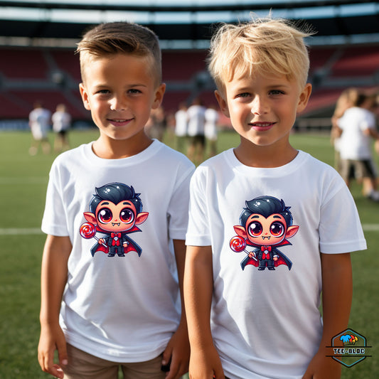 Kids' Cute Vampire Halloween Graphic White T-Shirts