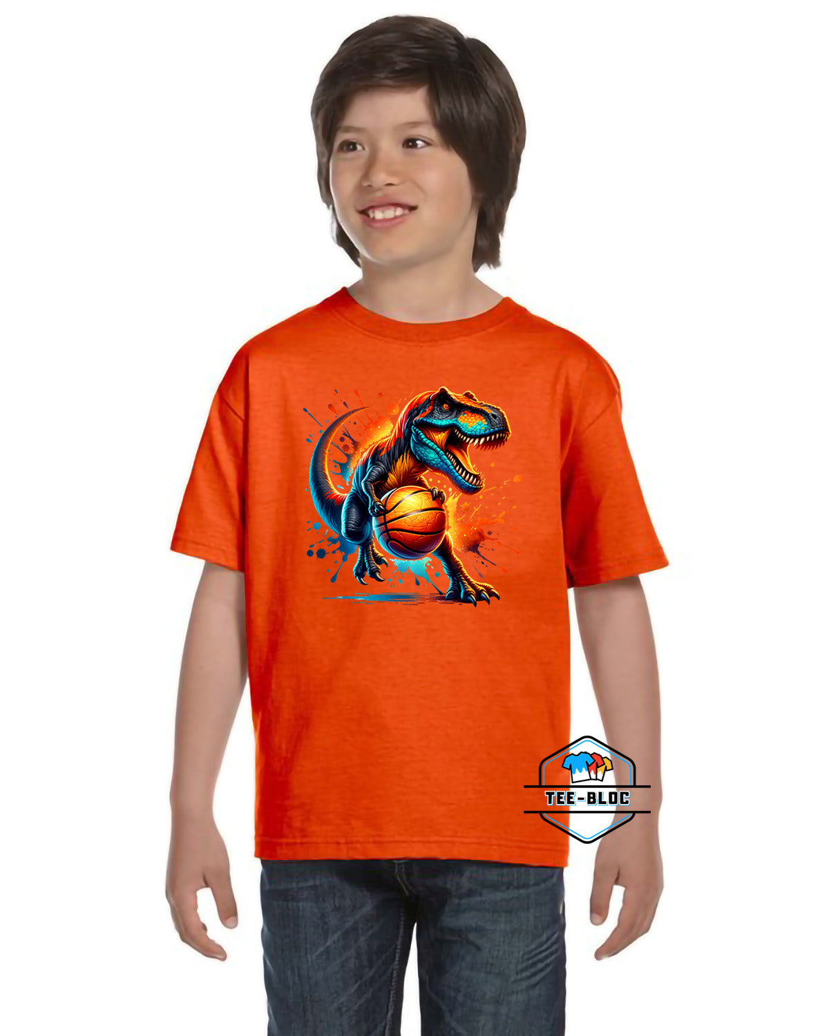 T-Rex Dinasour Playing Basketball Youth T-Shirts Model